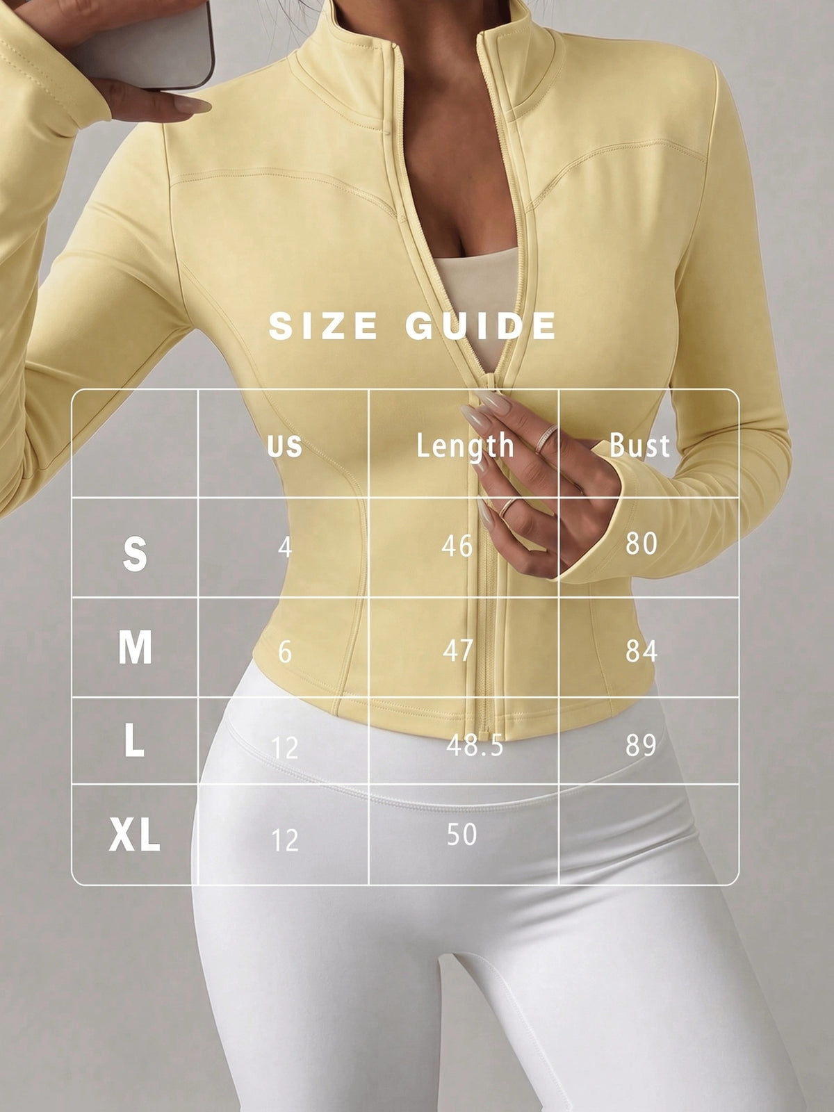 High Neck Thumbhole Zip Jacket - Bright Yellow