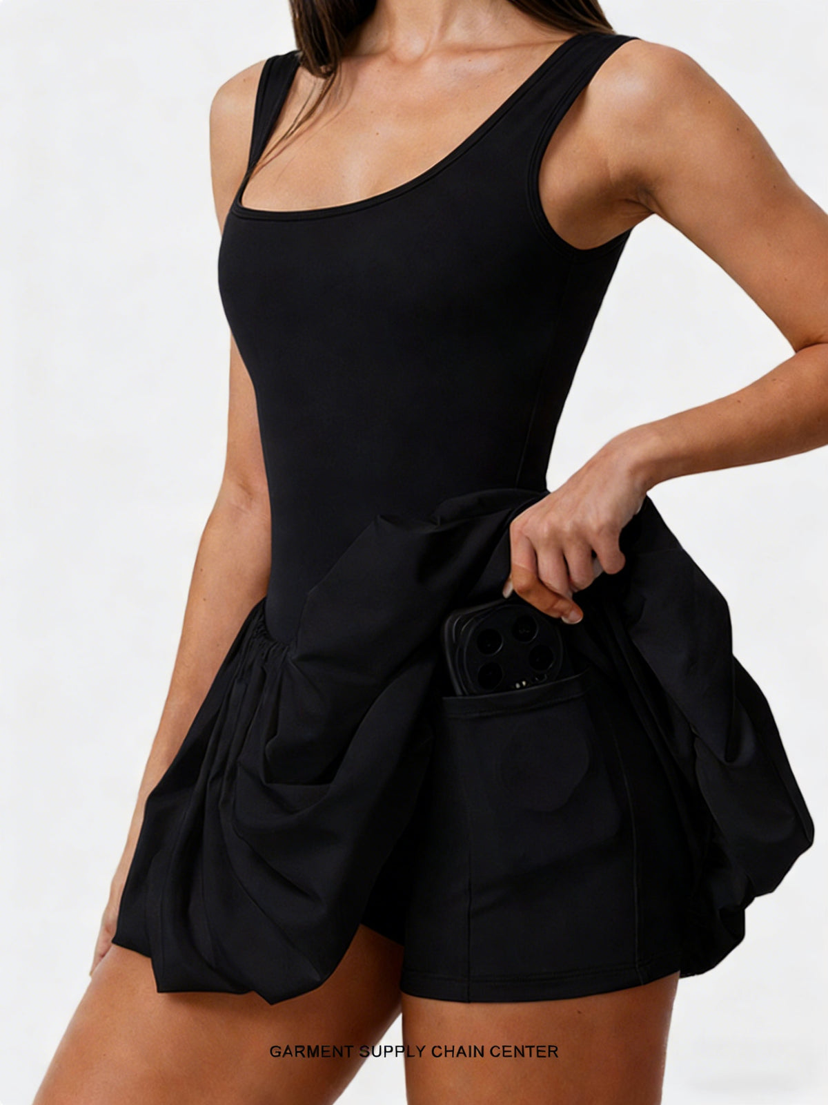 Backless Strappy Tennis Dress - Black