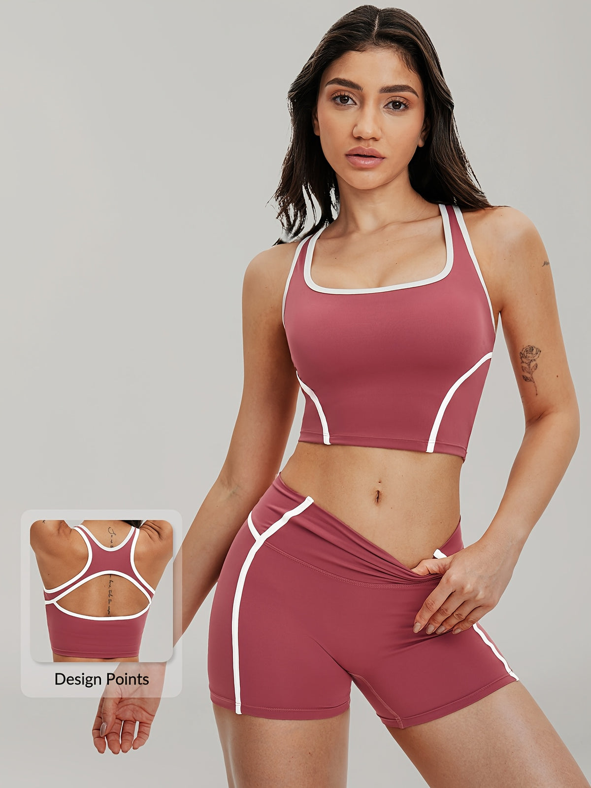 Striped Tee & Shorts Set - Dusty Rose