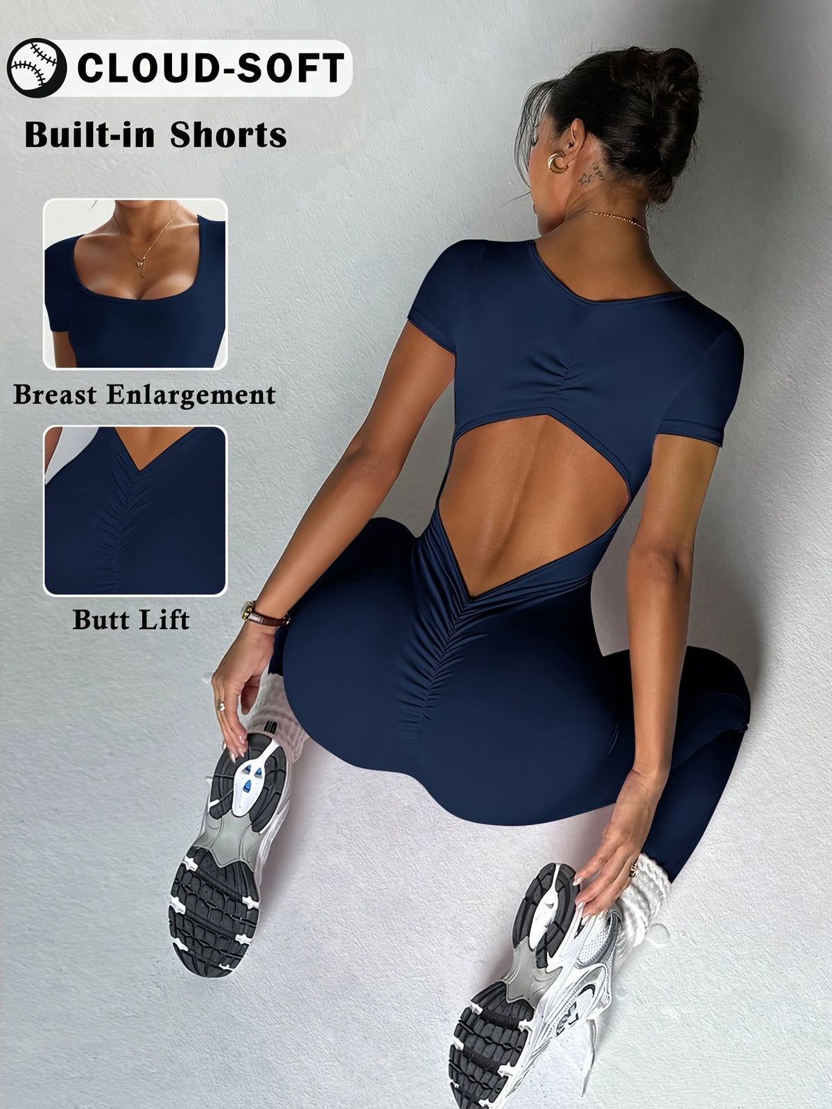 Open Back Full Length Bodysuit - Navy