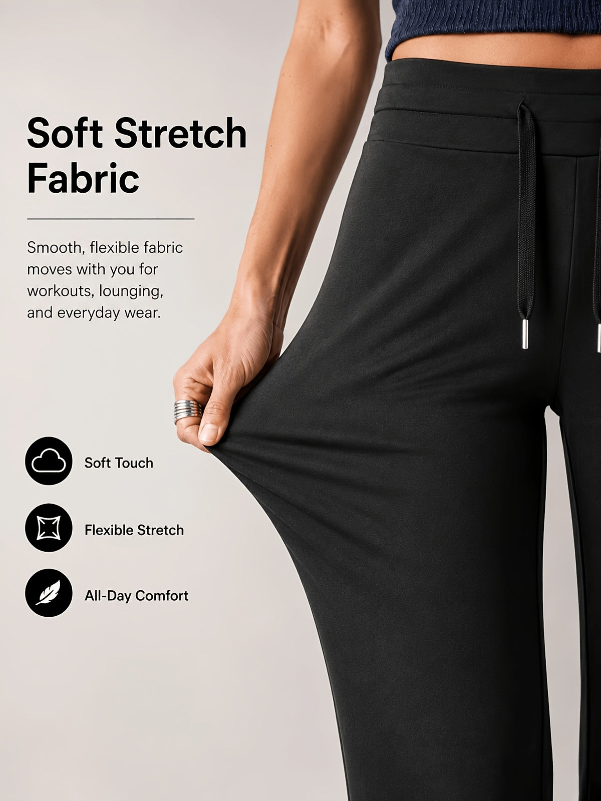 Drawstring Waist Bootcut Flare Leggings - Black