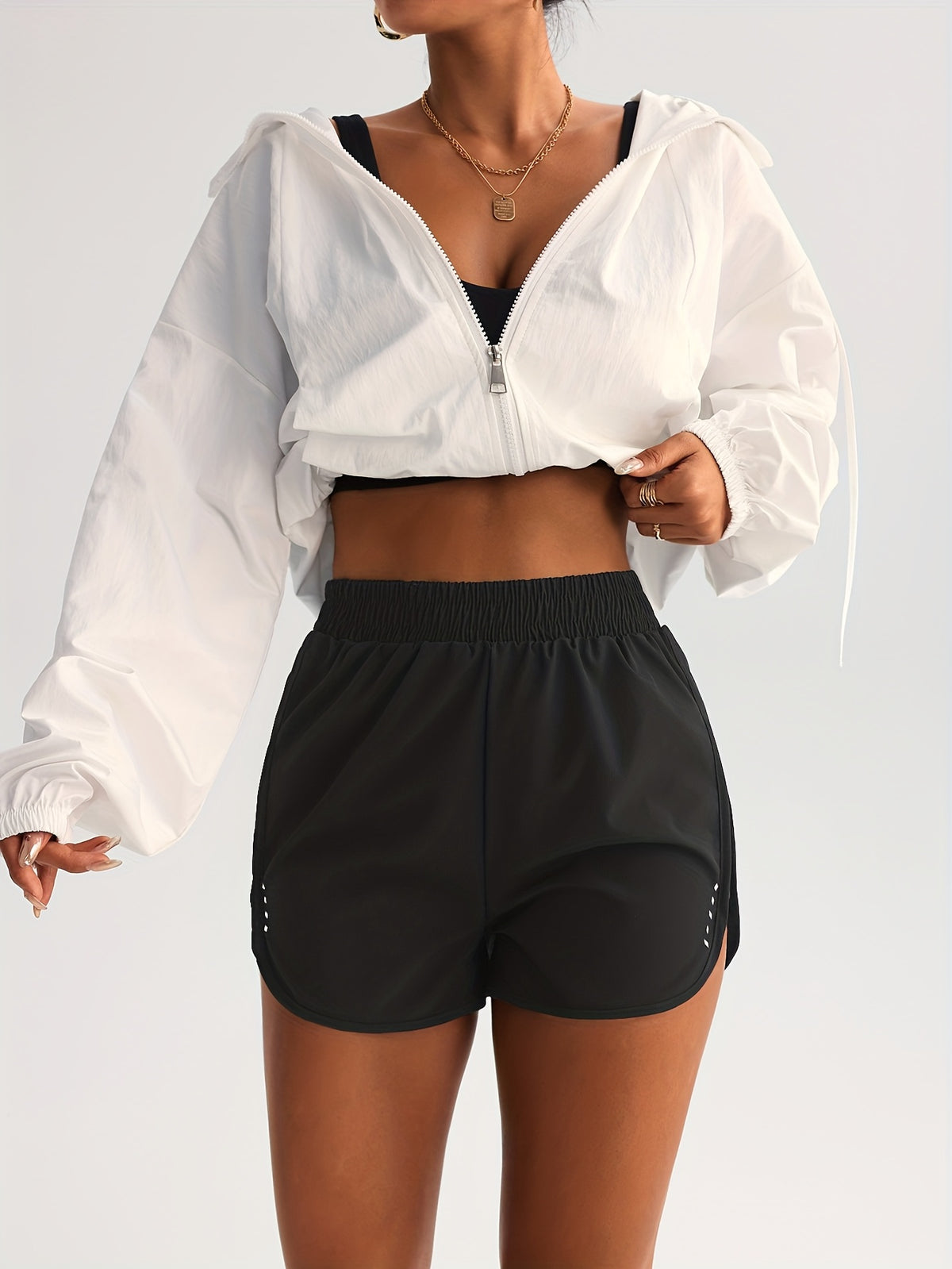 Curved Hem Running Shorts - Dark Grey