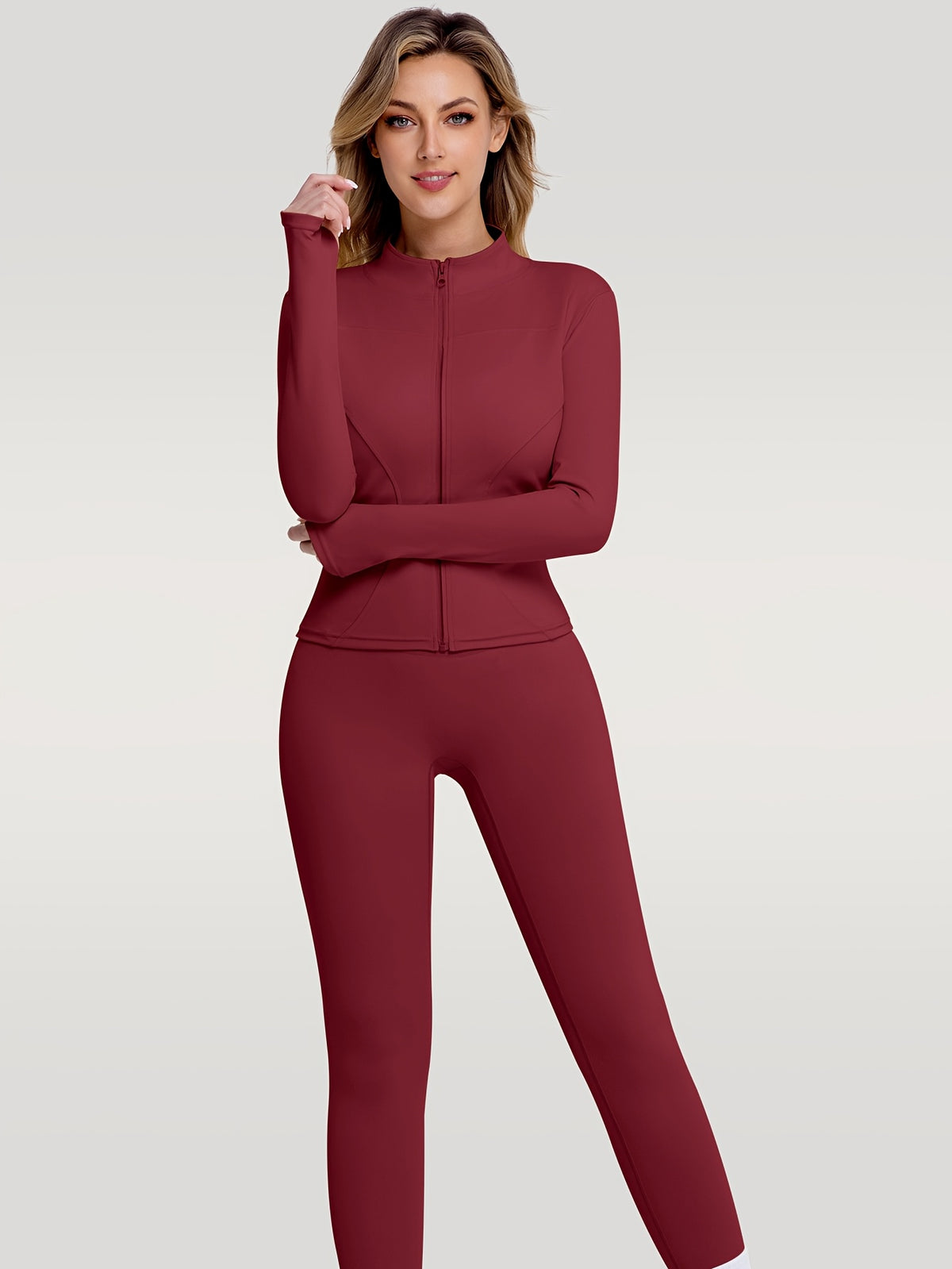 Figure Hugging Jacket & Pants Set - Red