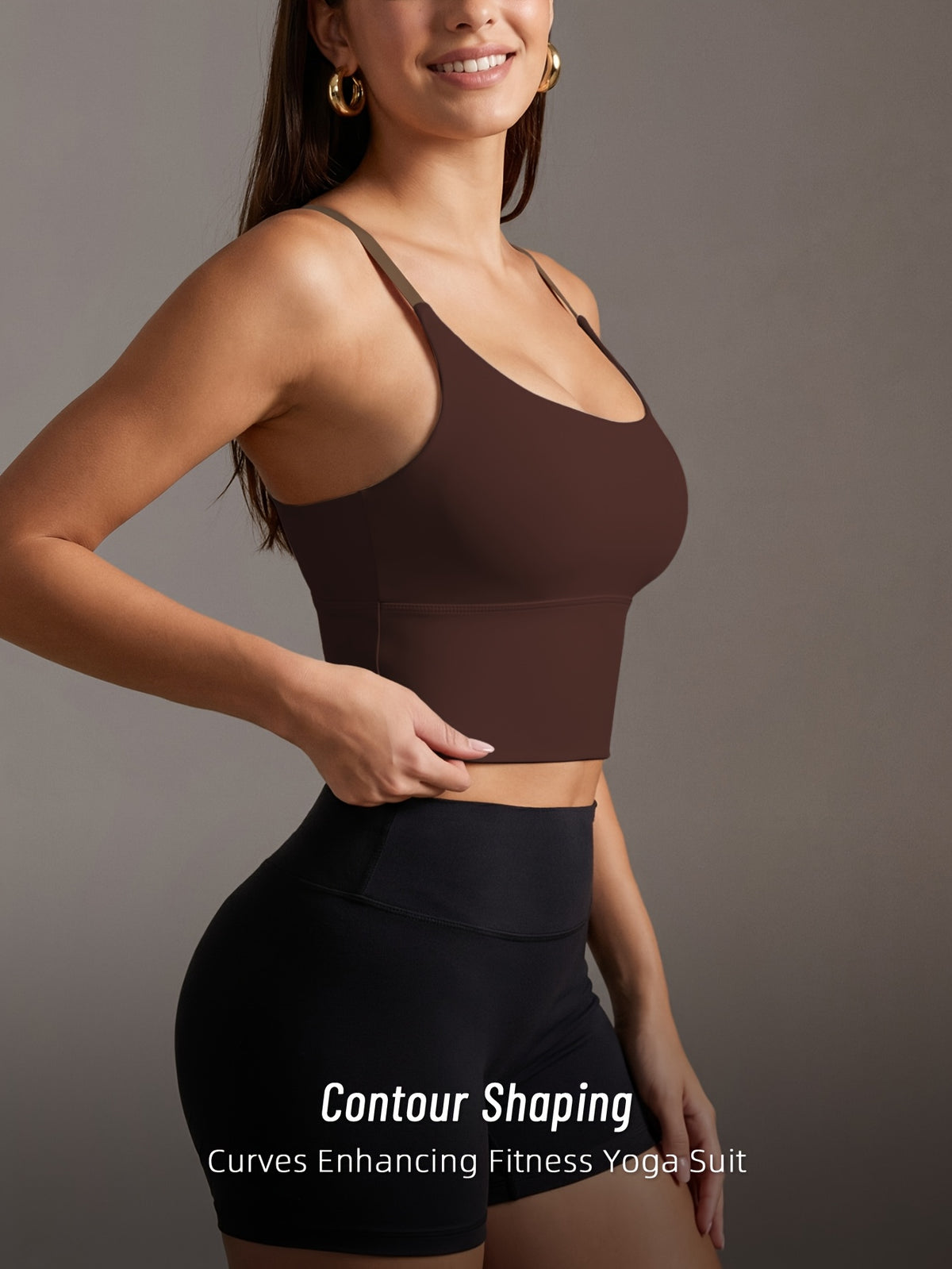Color Block Padded Yoga Cami - Brown