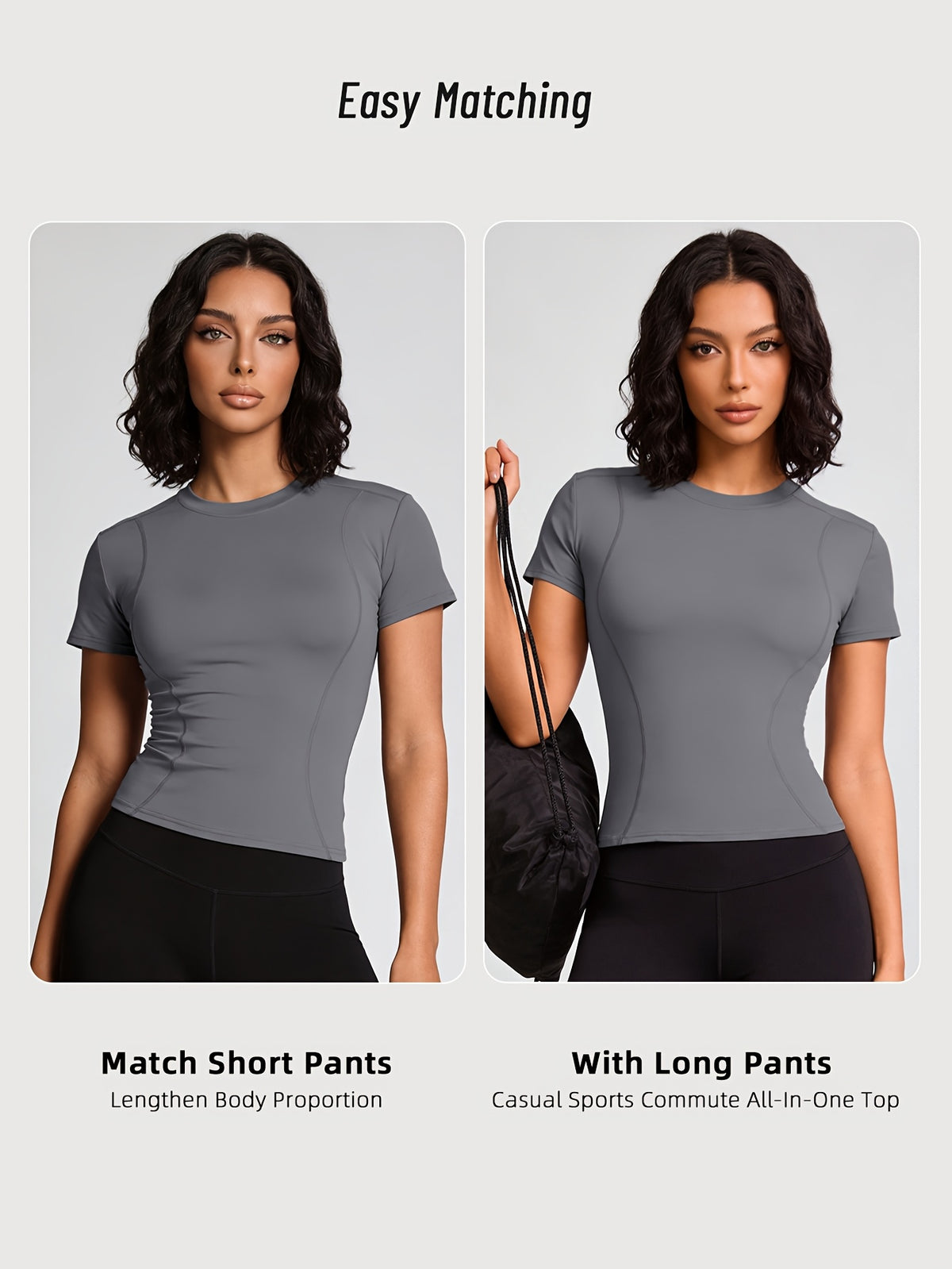 Quick-Dry Round Neck Yoga Tee - Grey