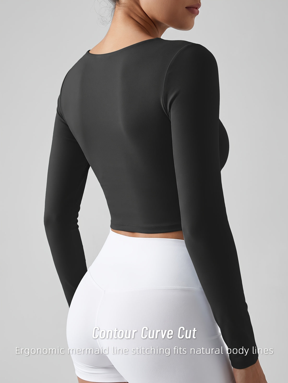 Color Block Padded Long Sleeve Top - Black