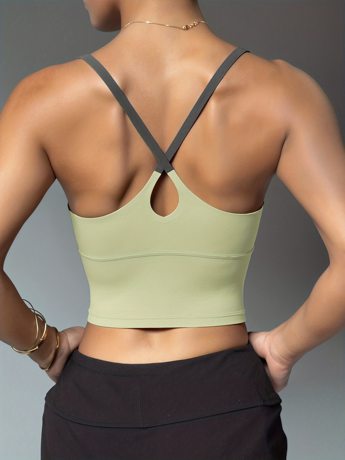 Color Block Padded Yoga Cami - Light Green