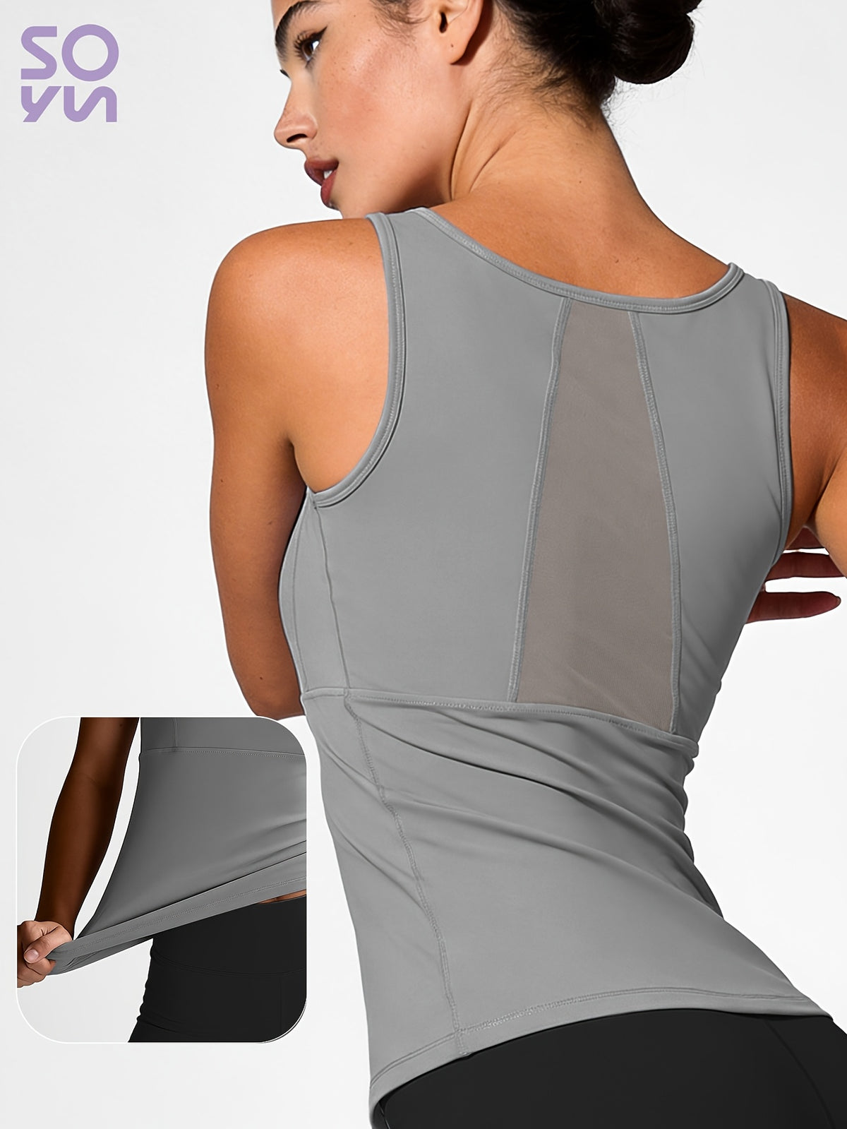 Round Neck Cutout Sports Vest - Grey