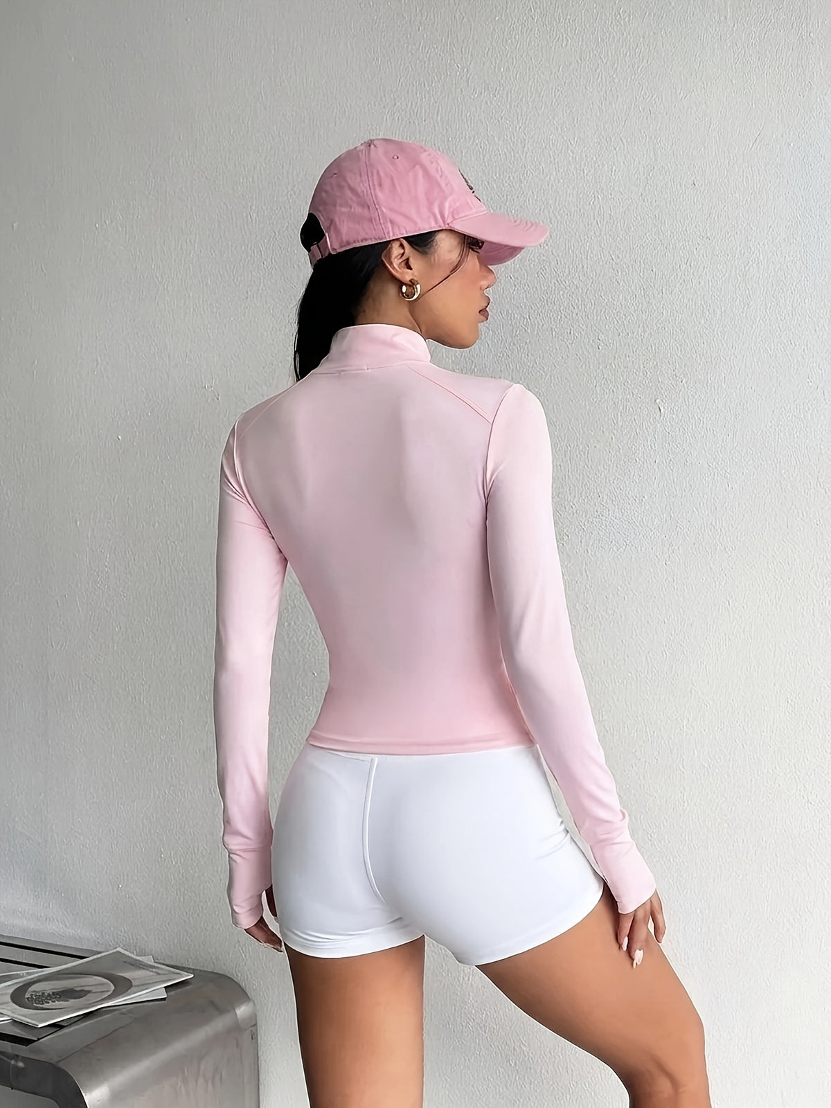 Cropped Stand Collar Jacket - Pink