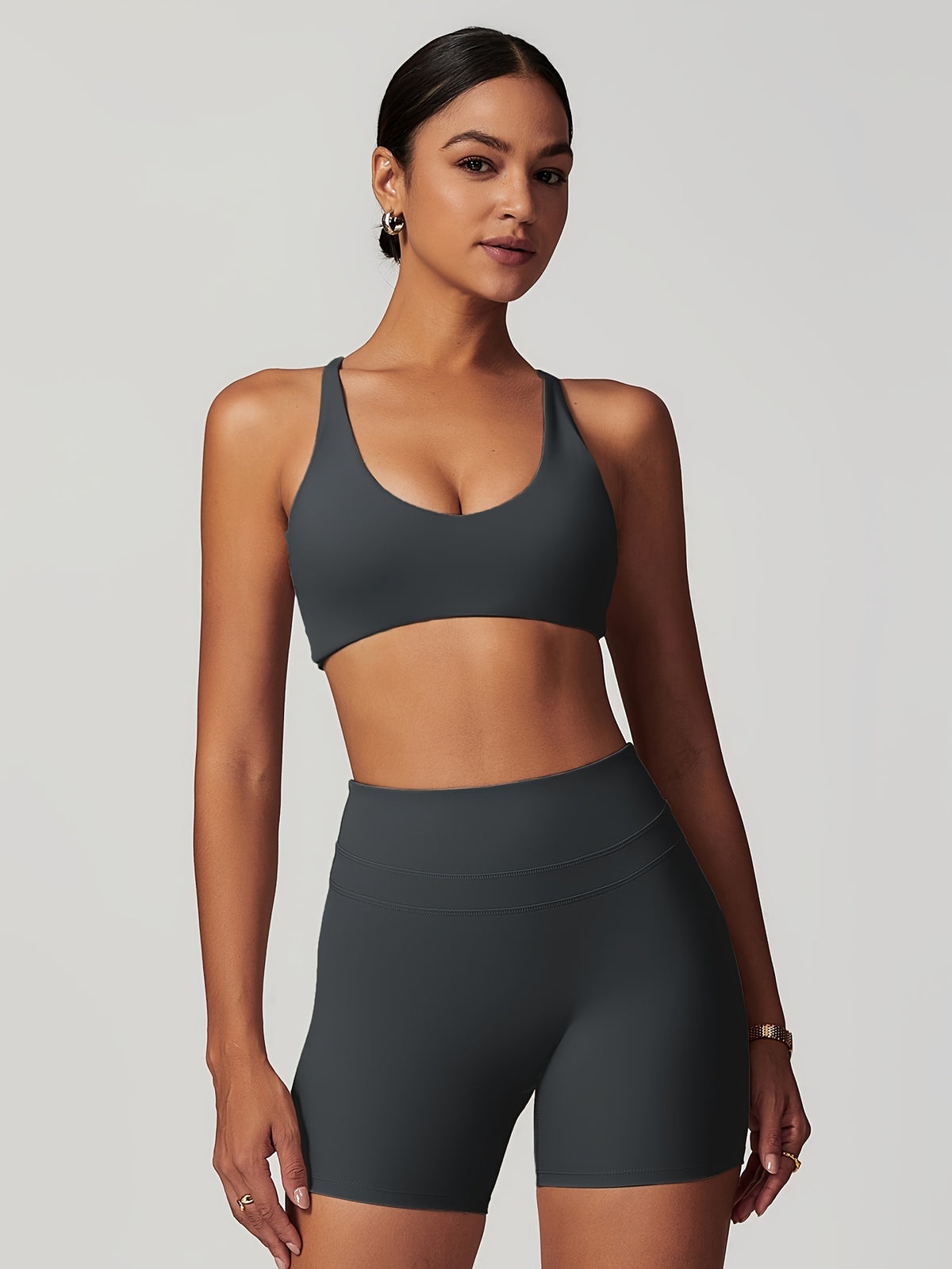 Sculpt Cross Back Two-Piece Set - Grey