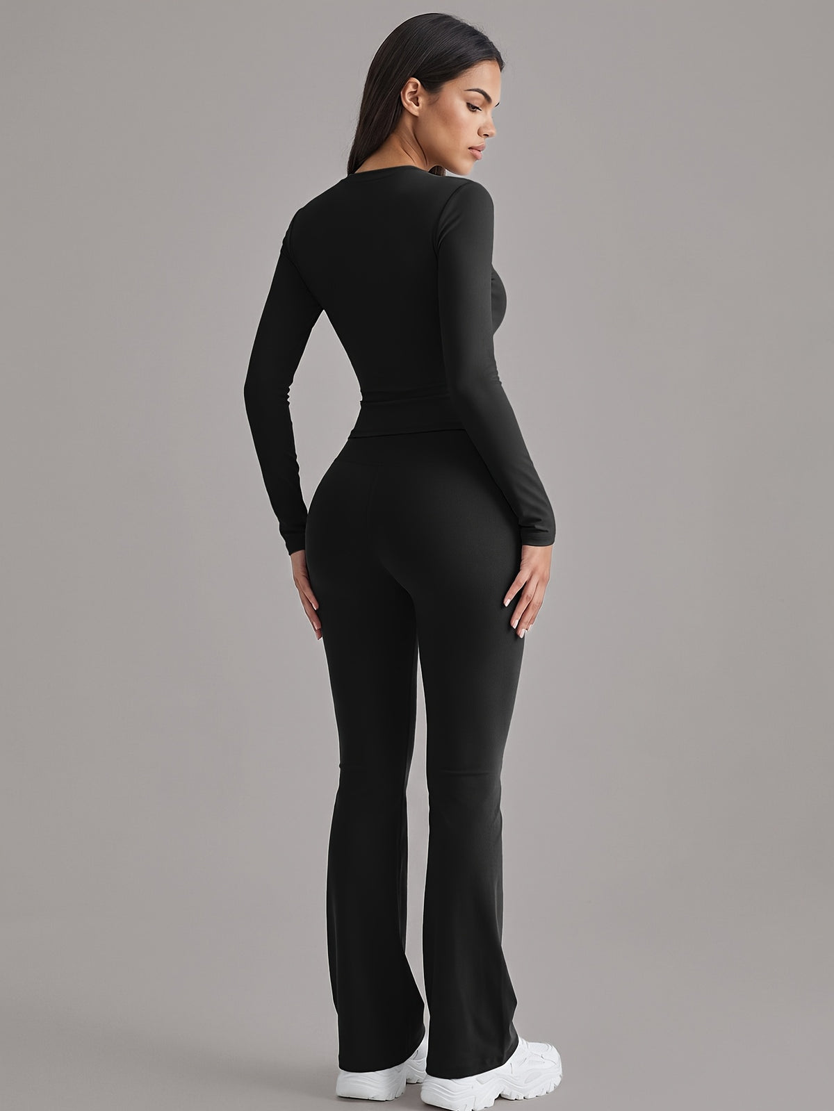 Long Sleeve Tee & Lift Yoga Pants Set - Black