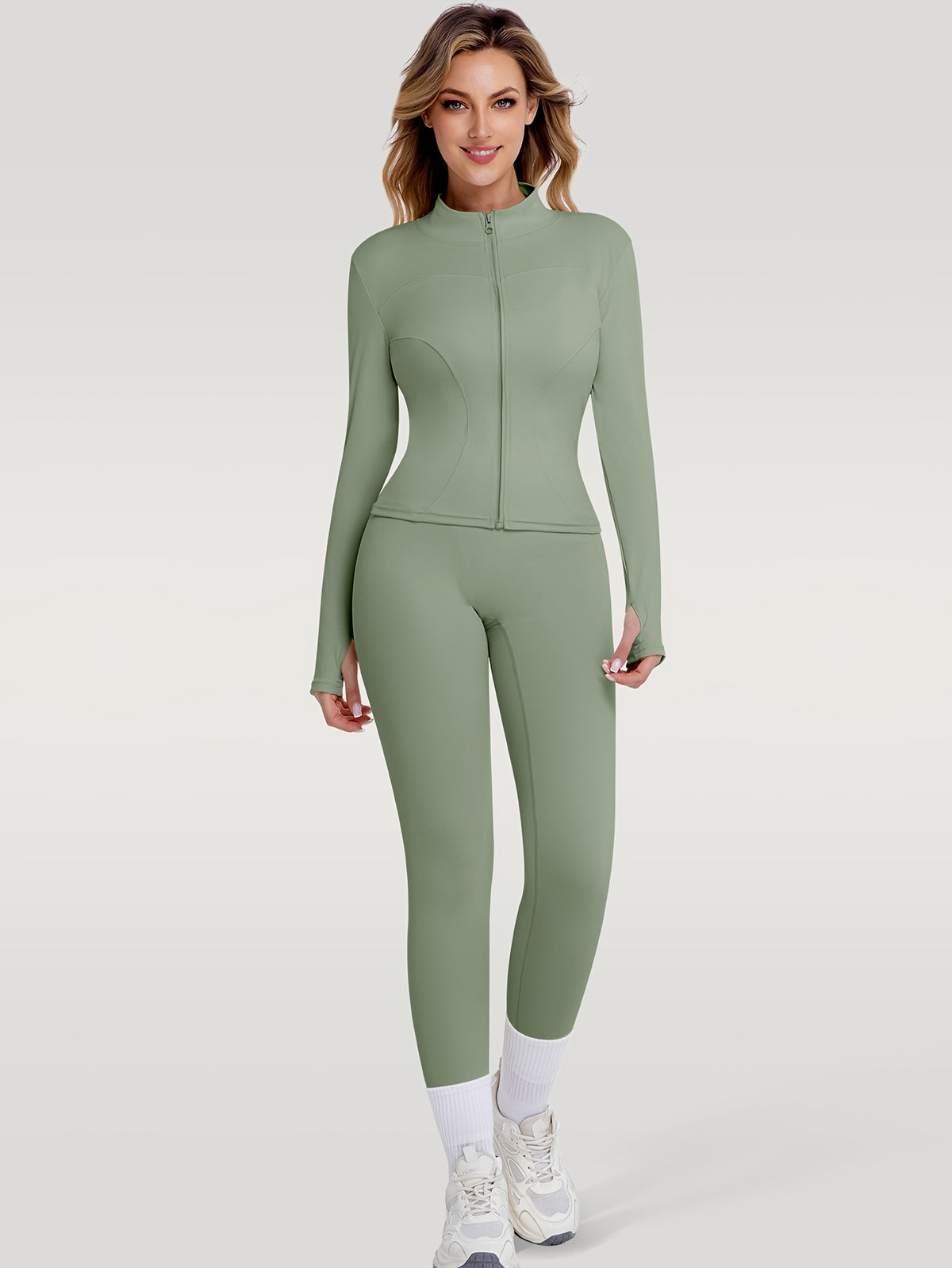 Figure Hugging Jacket & Pants Set - Green