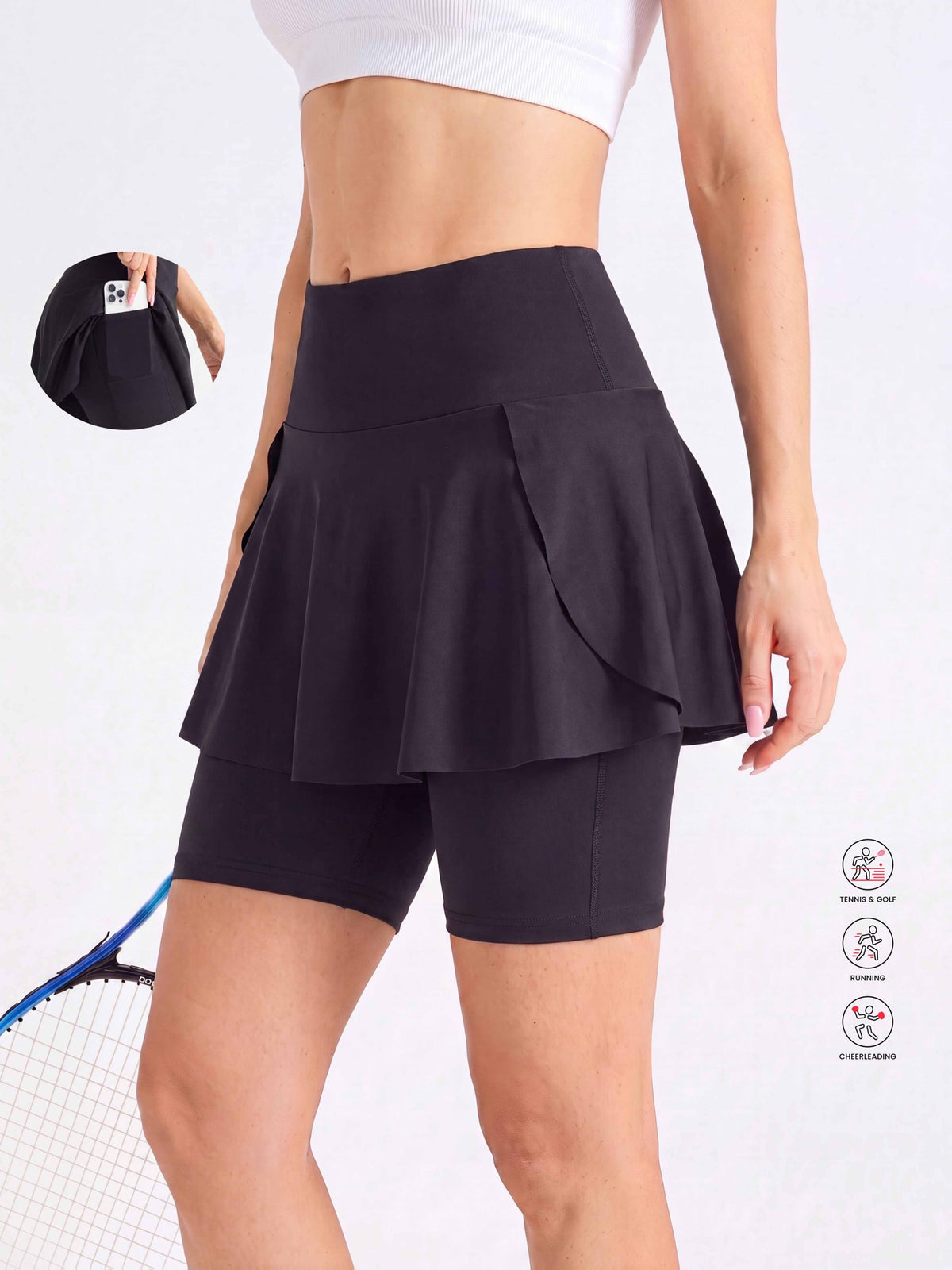 Ruffle Hem 2-in-1 Pocket Skort - Black