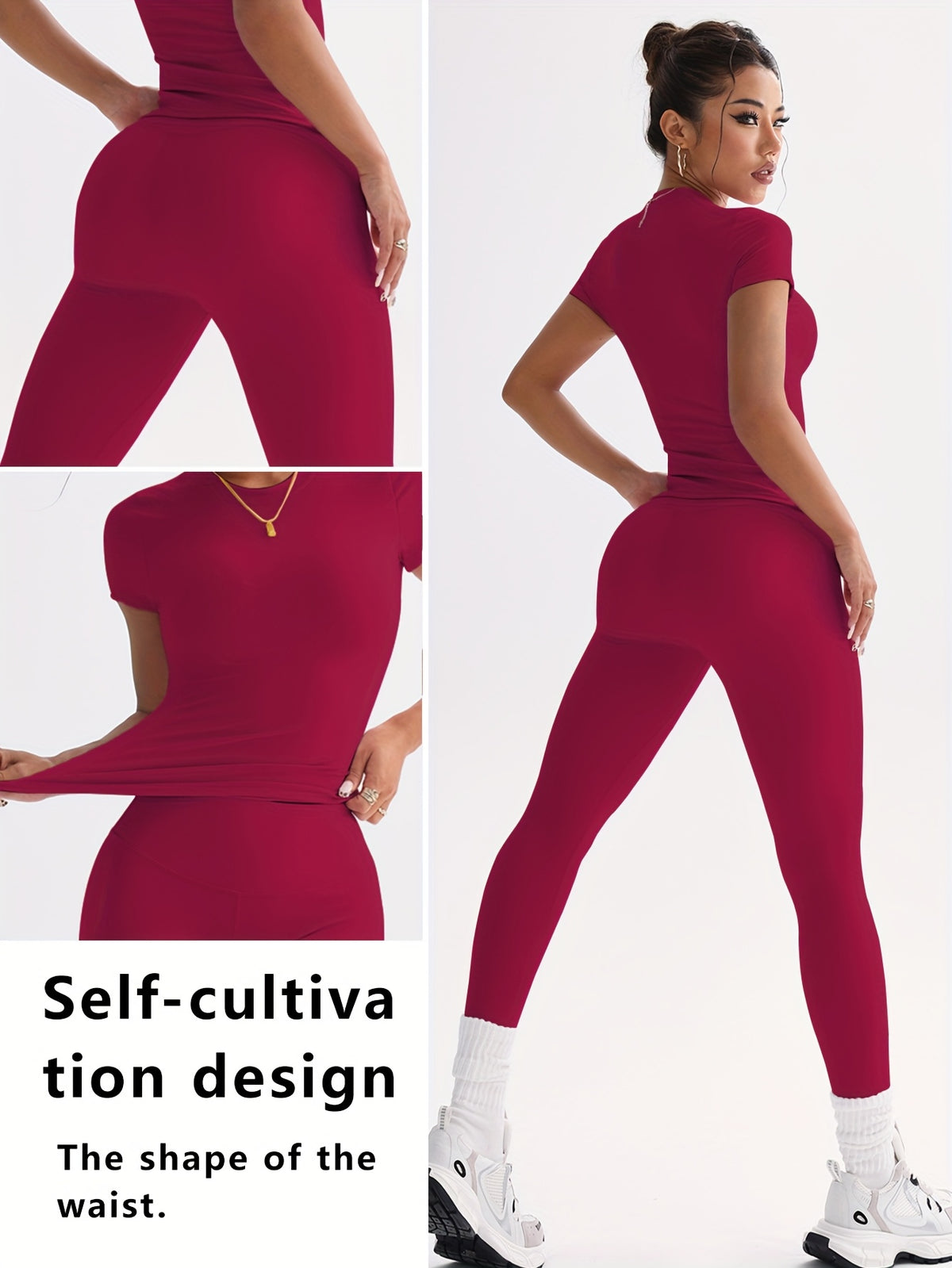 Cropped Tee & Leggings Set - Red
