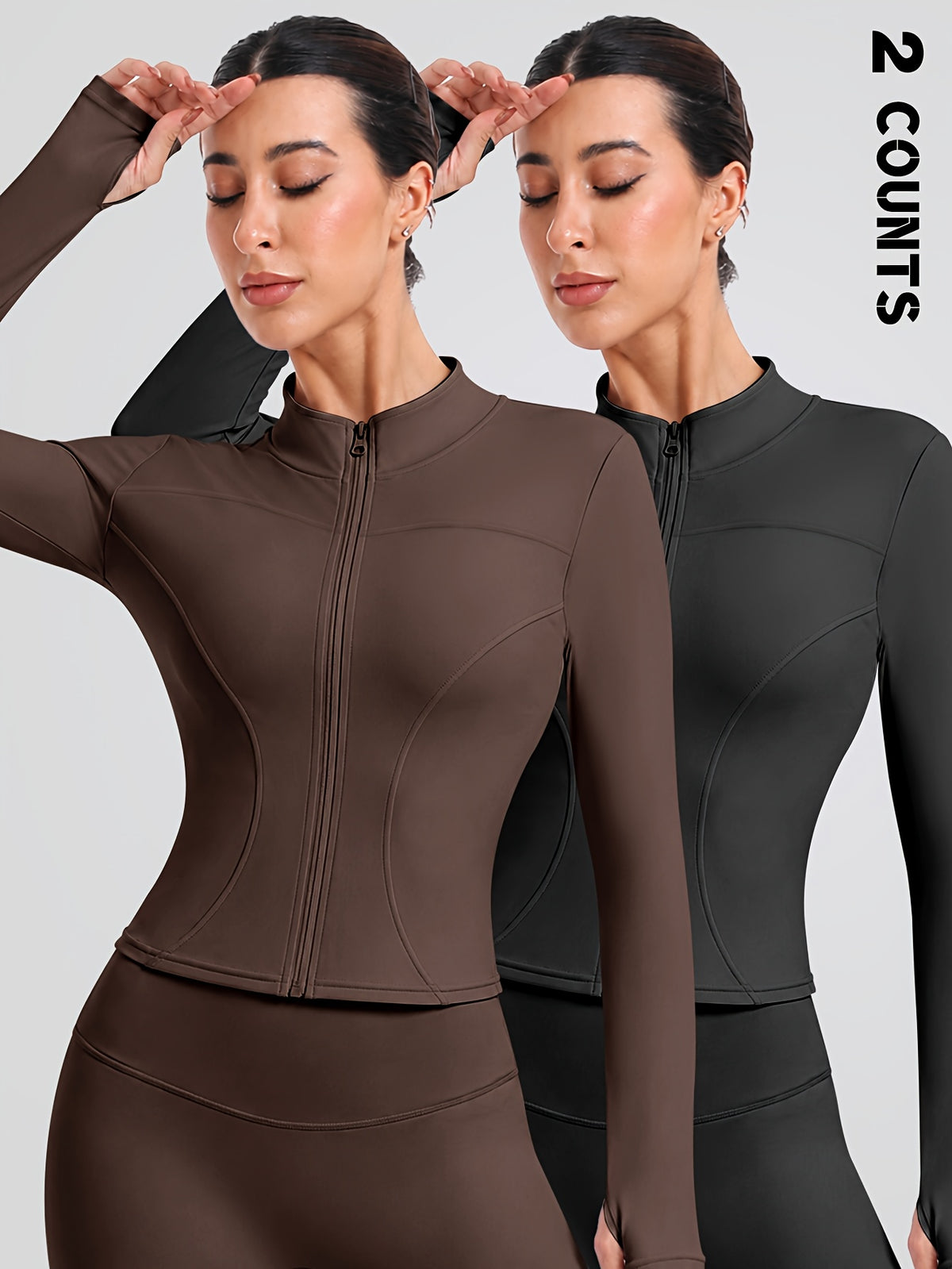 2 Pack Thumbhole Zip Jackets - Brown & Black