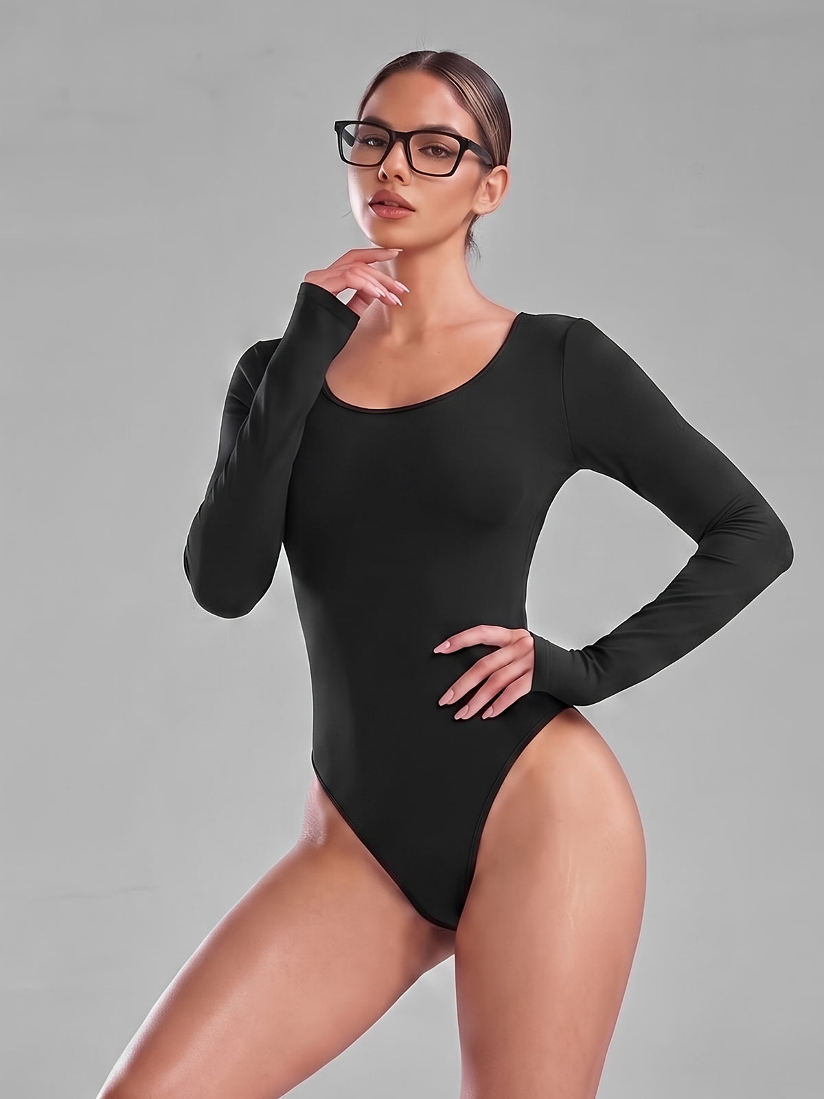 Open Back Scoop Neck Bodysuit - Black