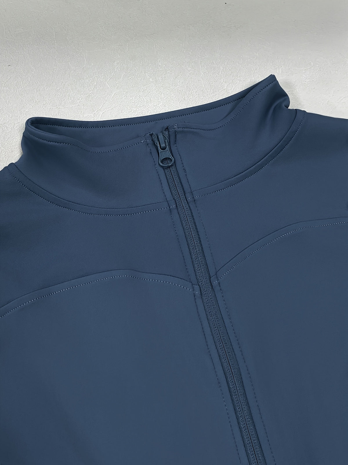 Stand Collar Thumbhole Zip Top - Blue