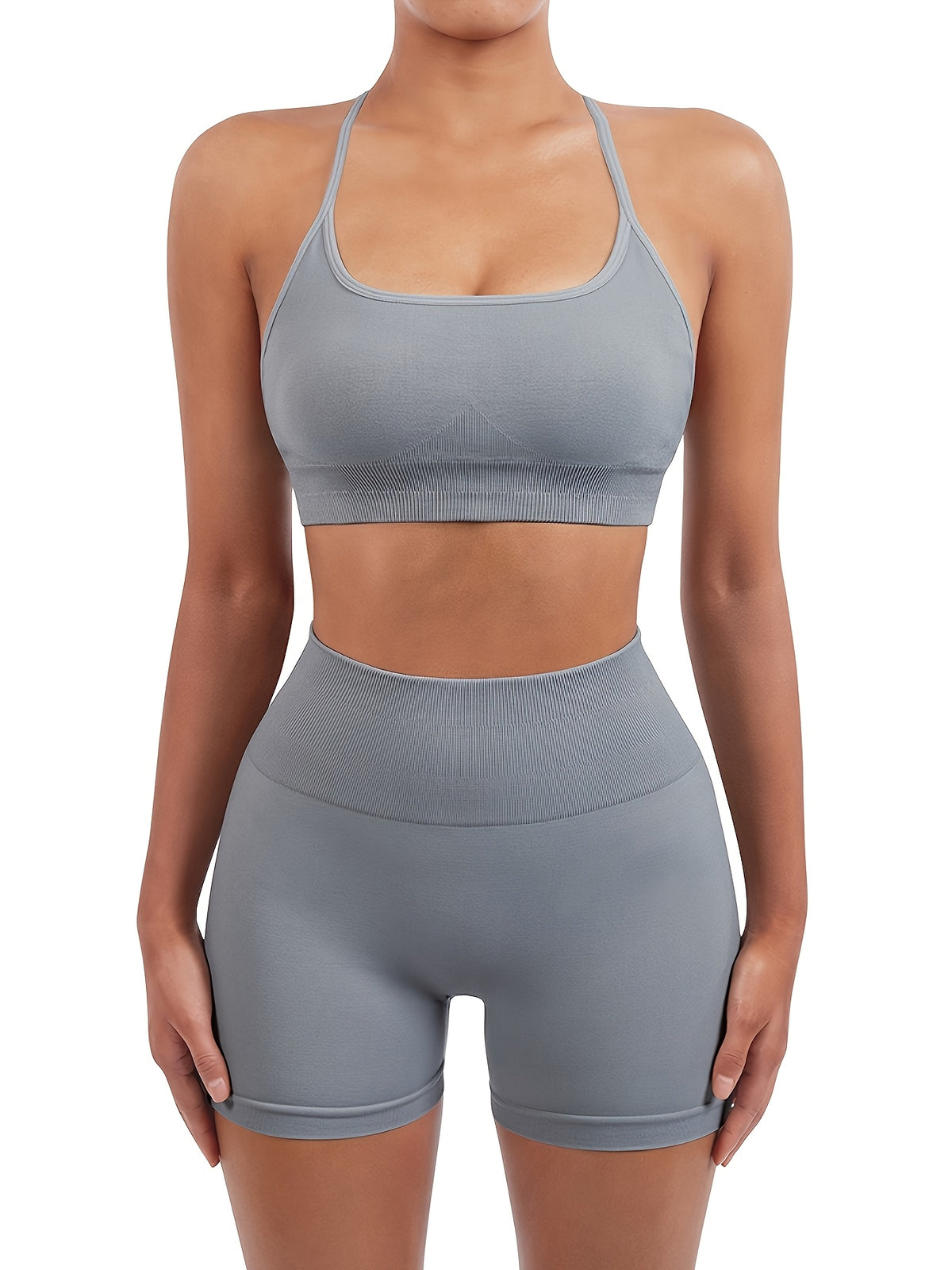 Seamless Thin Strap Bra & Shorts Set - Lead