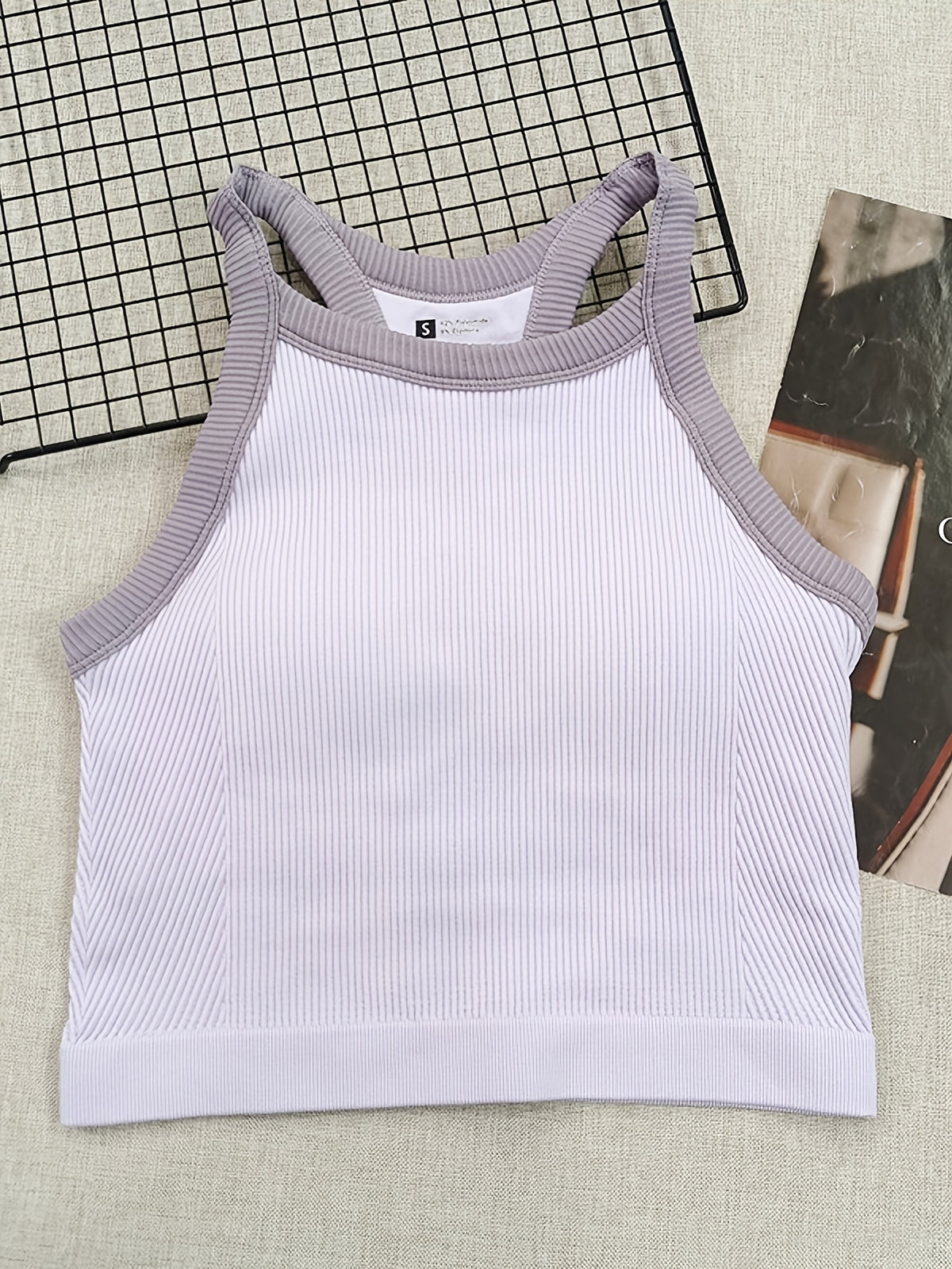 Contrast Panel Yoga Vest Bra - Lavender
