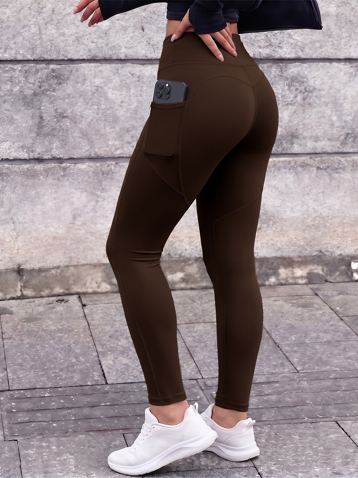 Side Pocket Shaping High Waist Leggings - Coffee