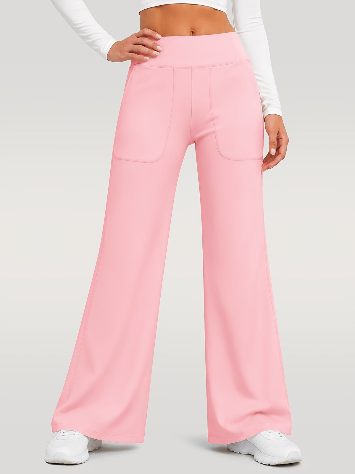 Draped Wide Leg Pocket Pants - Pink
