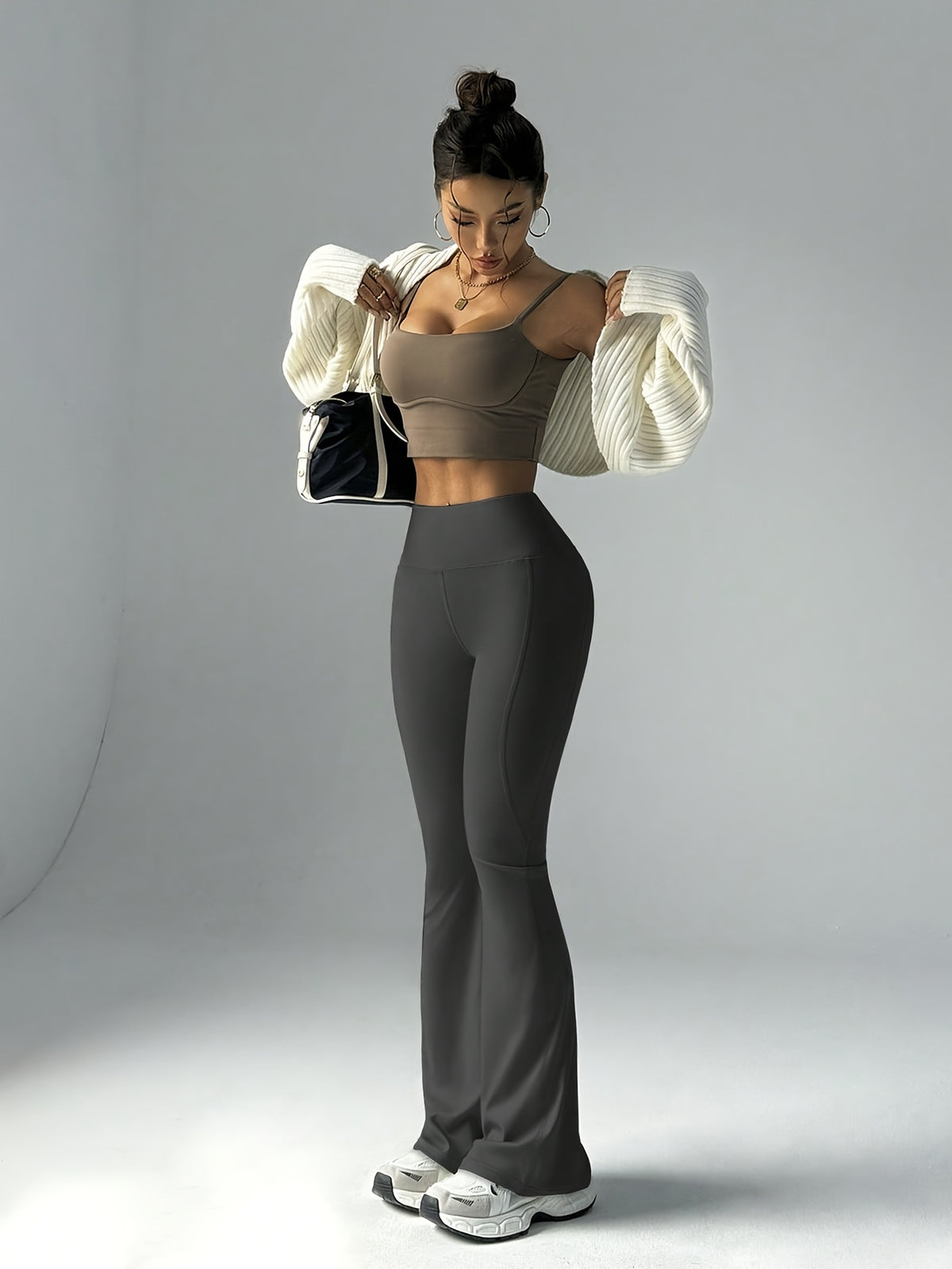 High Waist Flare Pants - Dark Grey