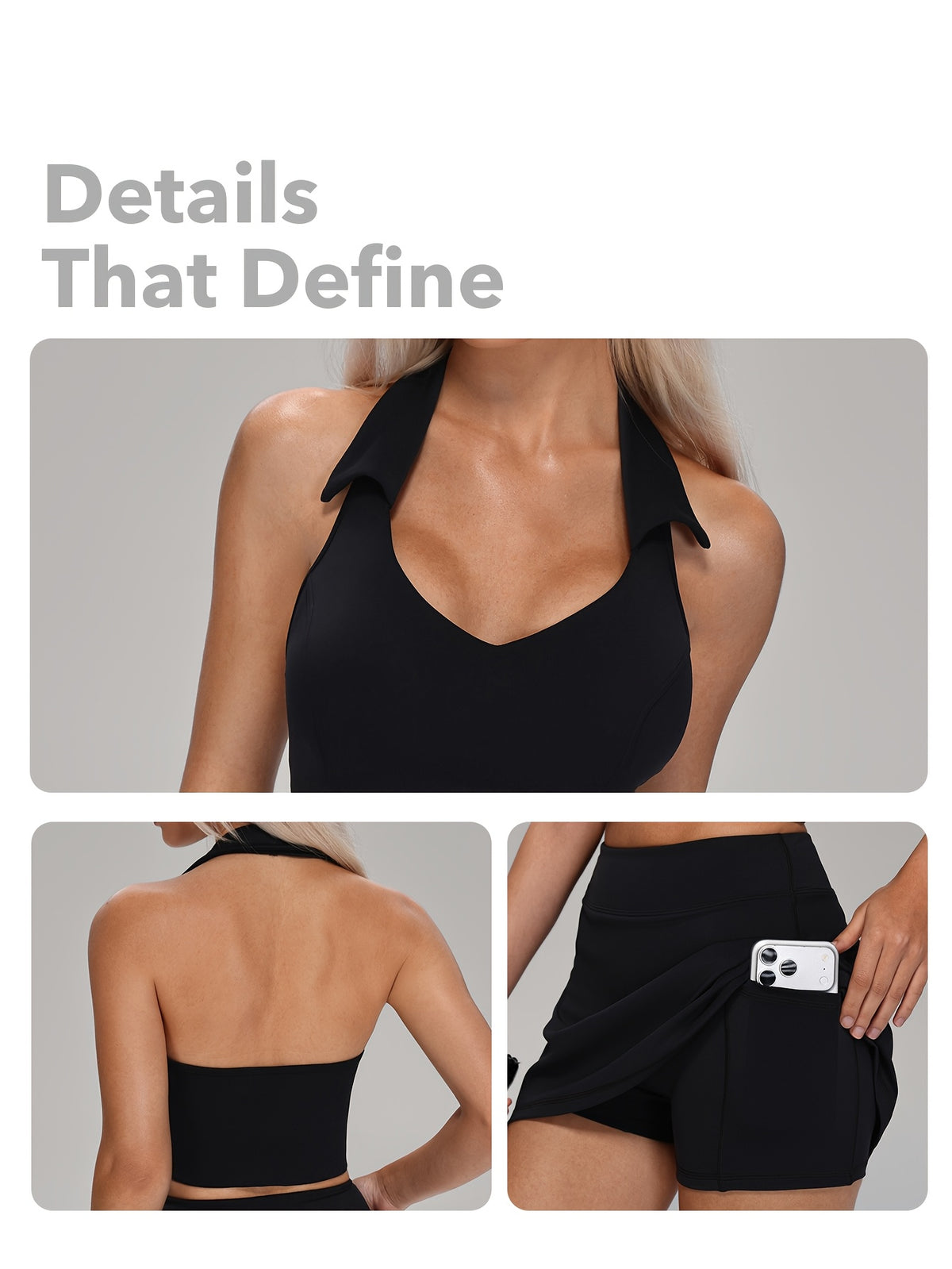 Halter Open Back Top & Skirt Set - Black