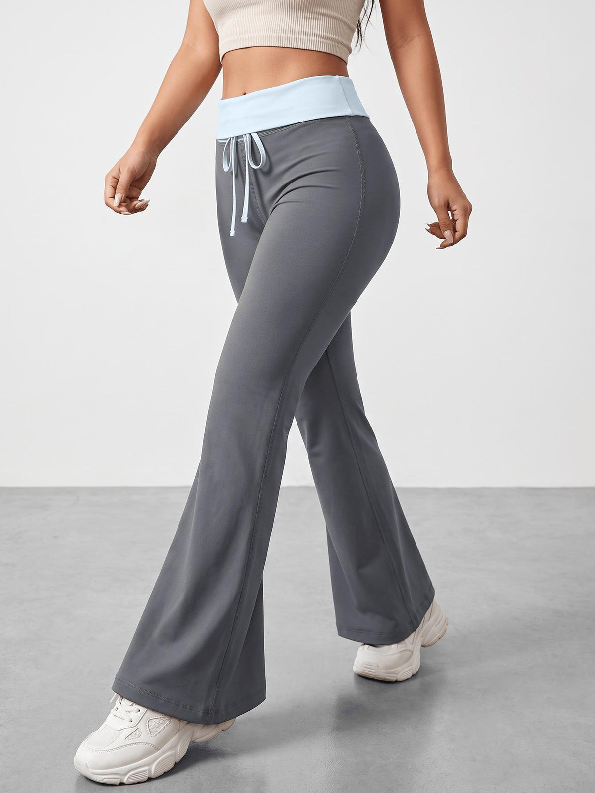 Ruffled Waist Drawstring Trousers - Grey
