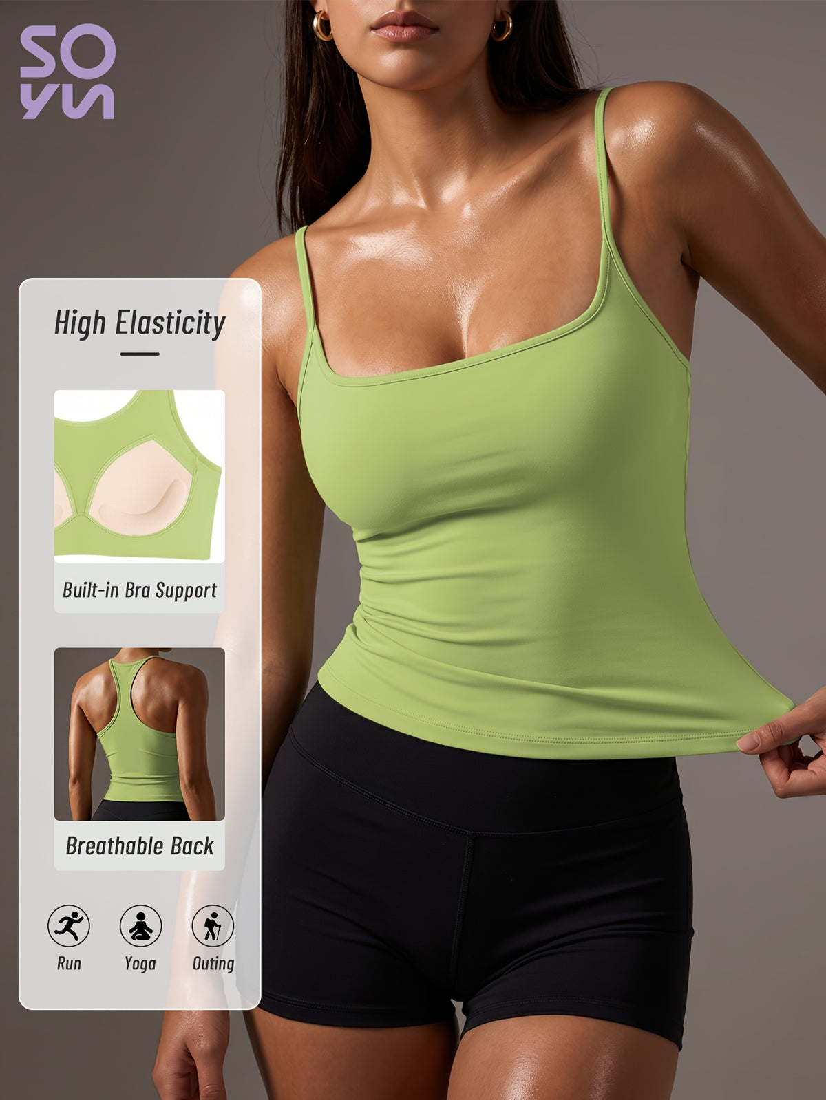 Halter Neck Stretch Tank Top - Green