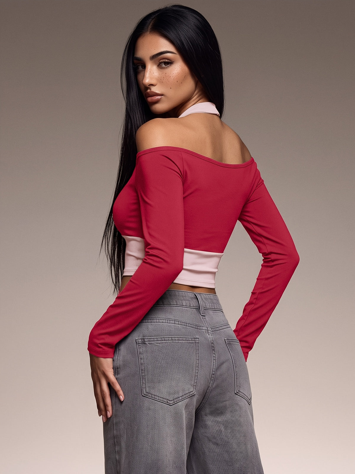 Off Shoulder Layered Crop Top - Red