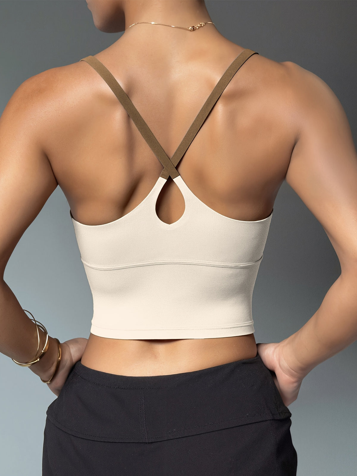 Color Block Padded Yoga Cami - Ivory White