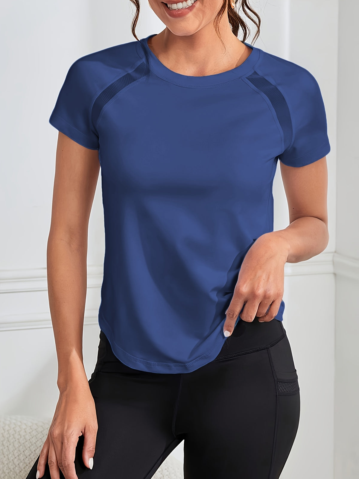 Raglan Curved Hem Sports Tee - Blue
