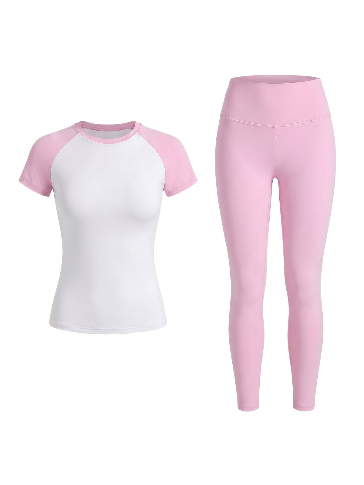 Sporty Tee & High Waist Elastic Pants Set - As Shown