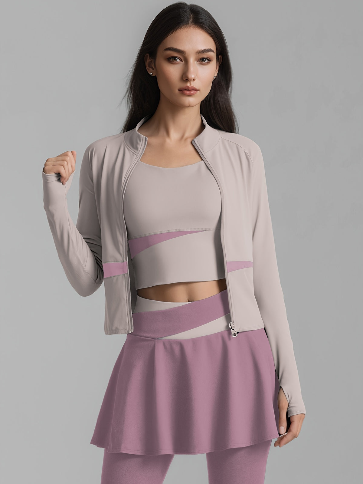 Colour Block Jacket & Skort 3 Piece Set - Light Purple & Purple