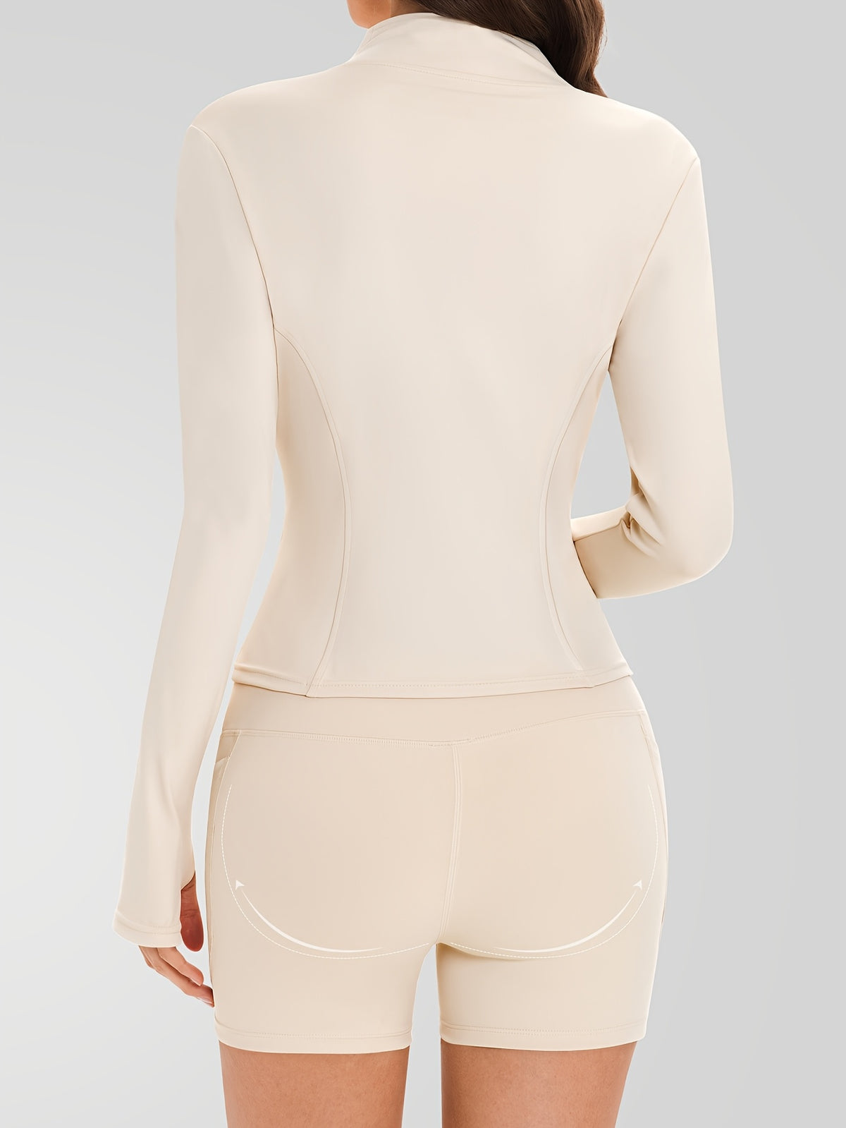 Zip Jacket & Pocket Shorts Set - Beige