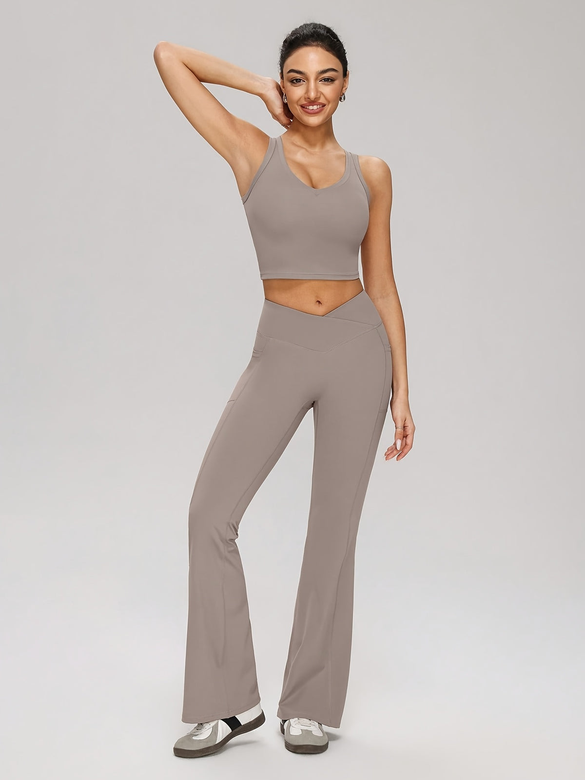 Cropped Tank & Flare Pants Set - Space Gray