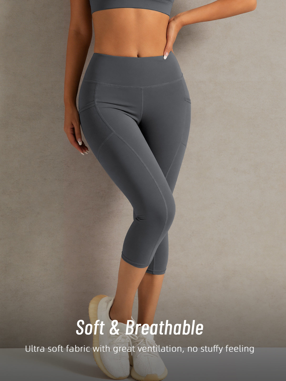Side Pocket High Waist Lifting Leggings - Grey