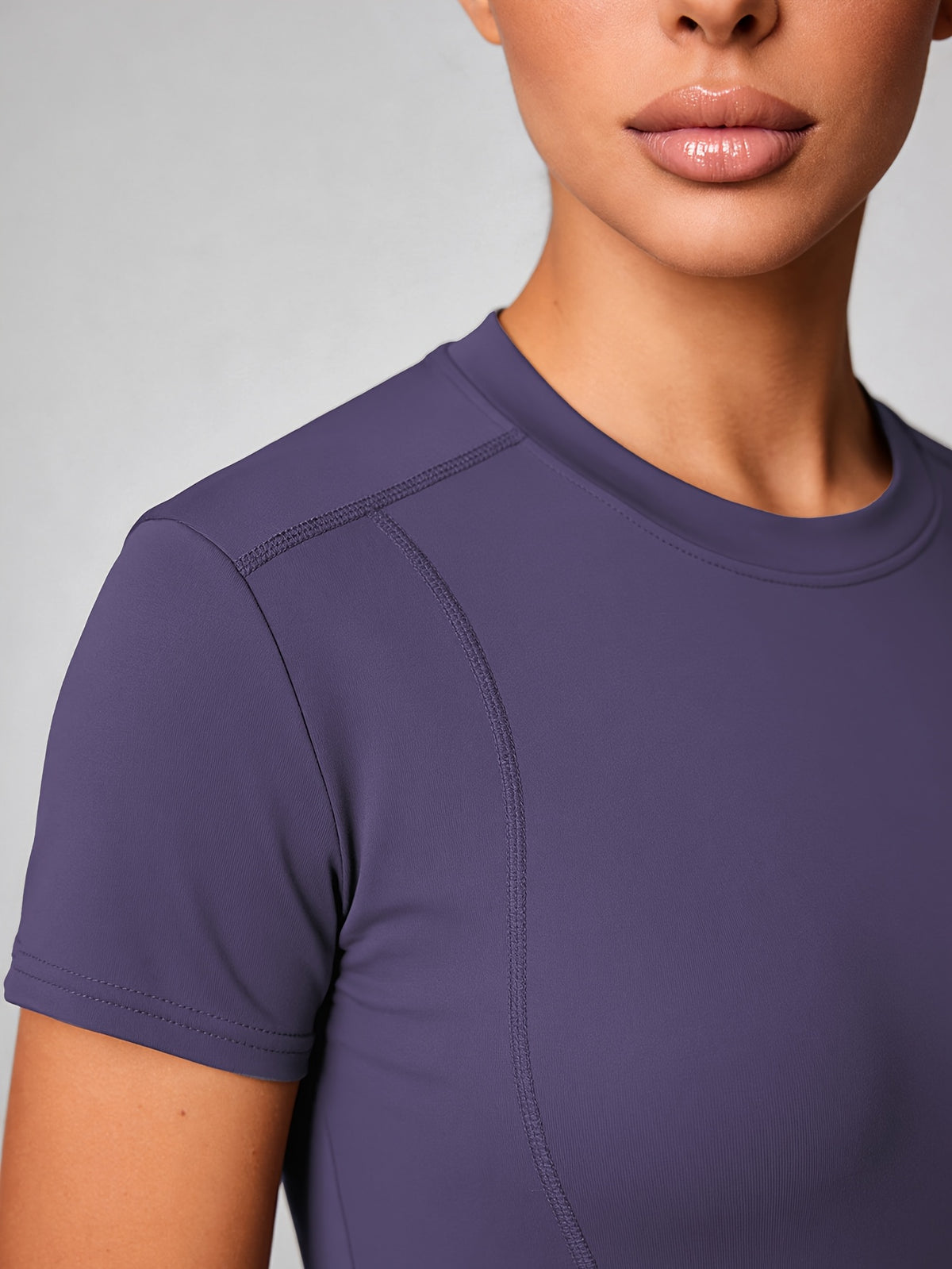 Quick-Dry Round Neck Yoga Tee - Violet Blue