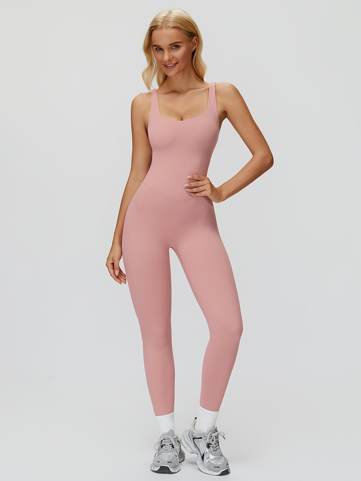 Cutout Back Yoga Jumpsuit - Blush Grey