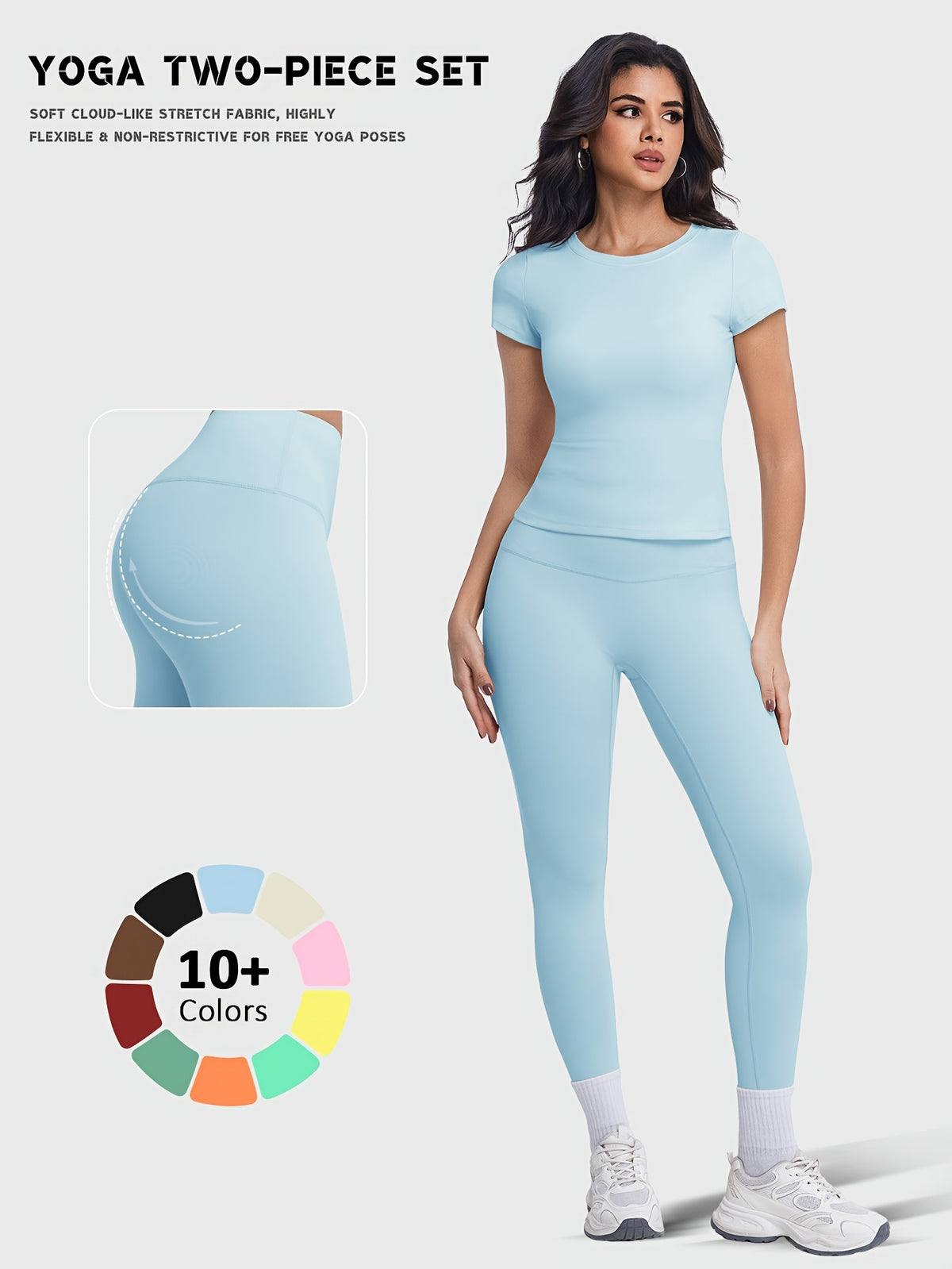 Crew Neck Tee & Leggings Set - Light Blue