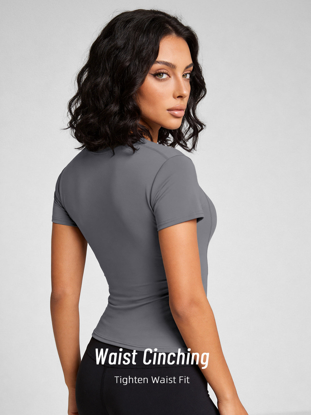 Quick-Dry Round Neck Yoga Tee - Grey