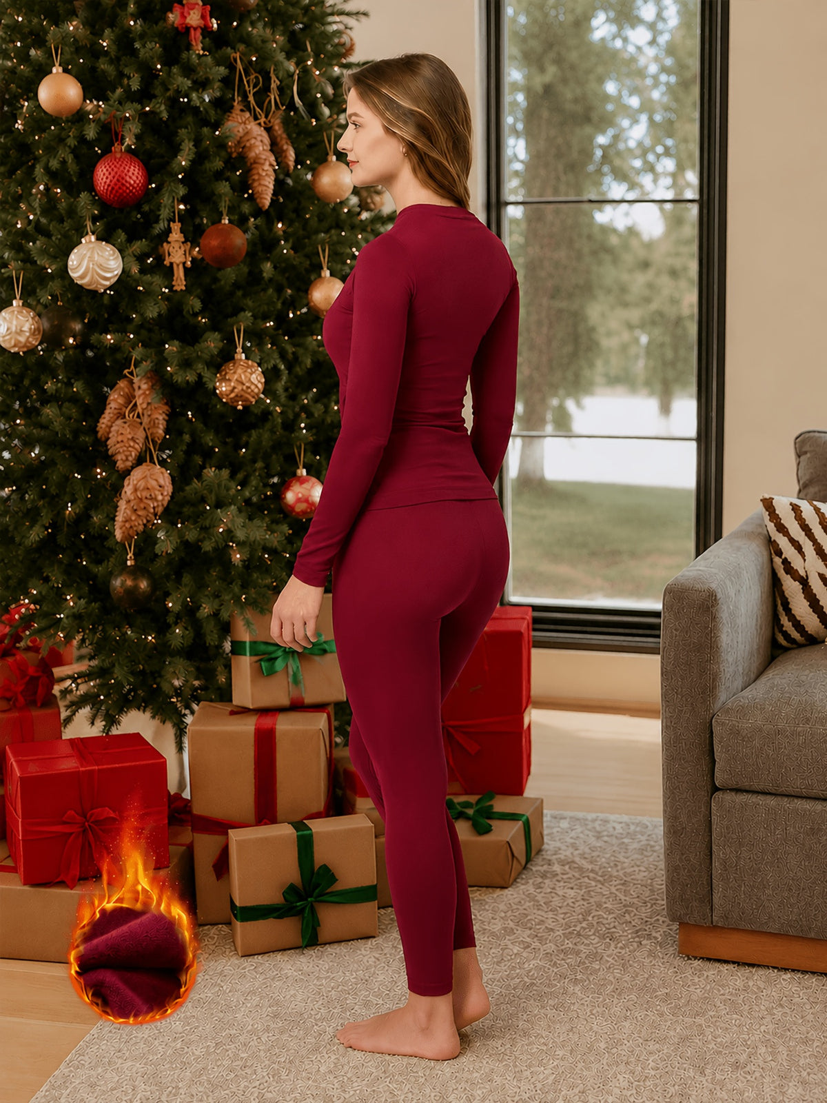 Thermal Base Layer Top & Pants Set - Red