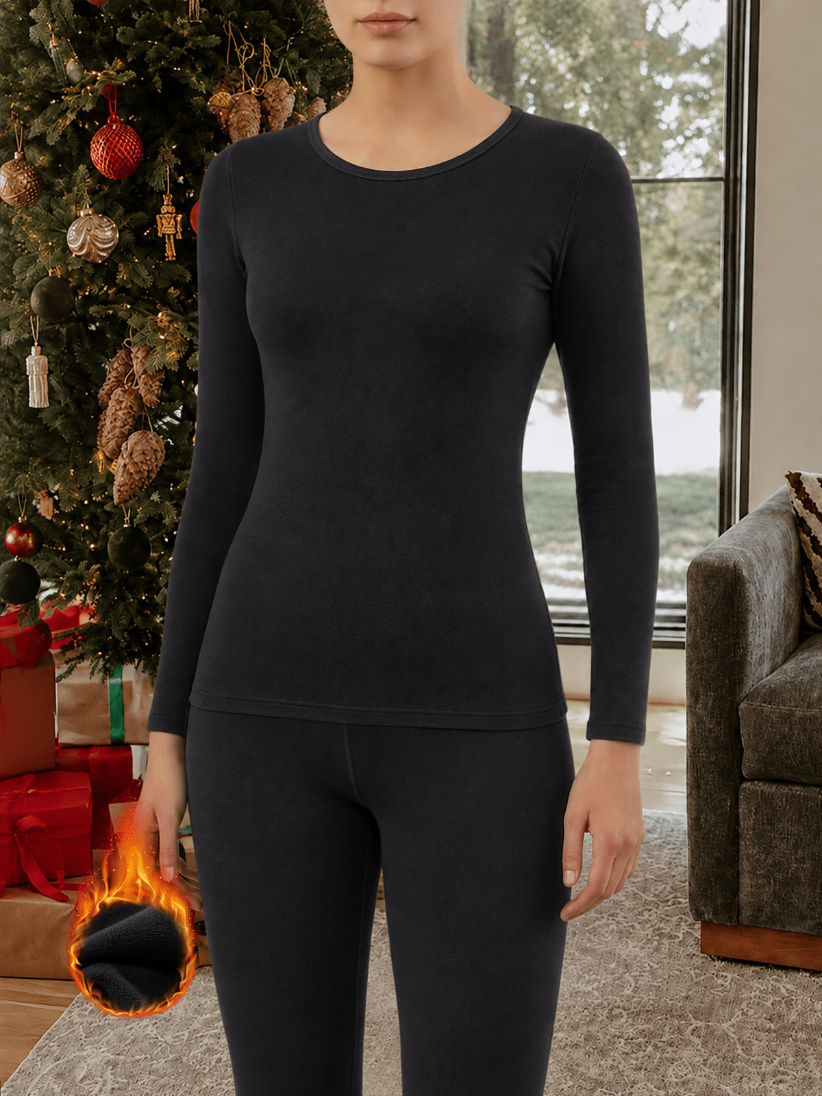 Thermal Base Layer Top & Pants Set - Black