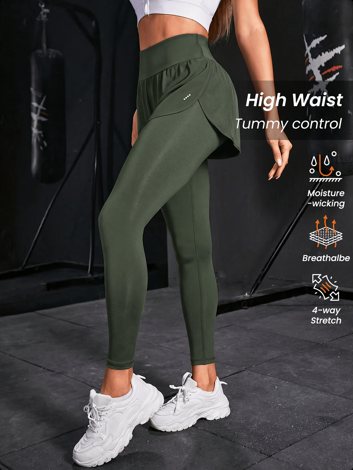 2-in-1 Glitter Polka Dot Sport Pants - Fern Green