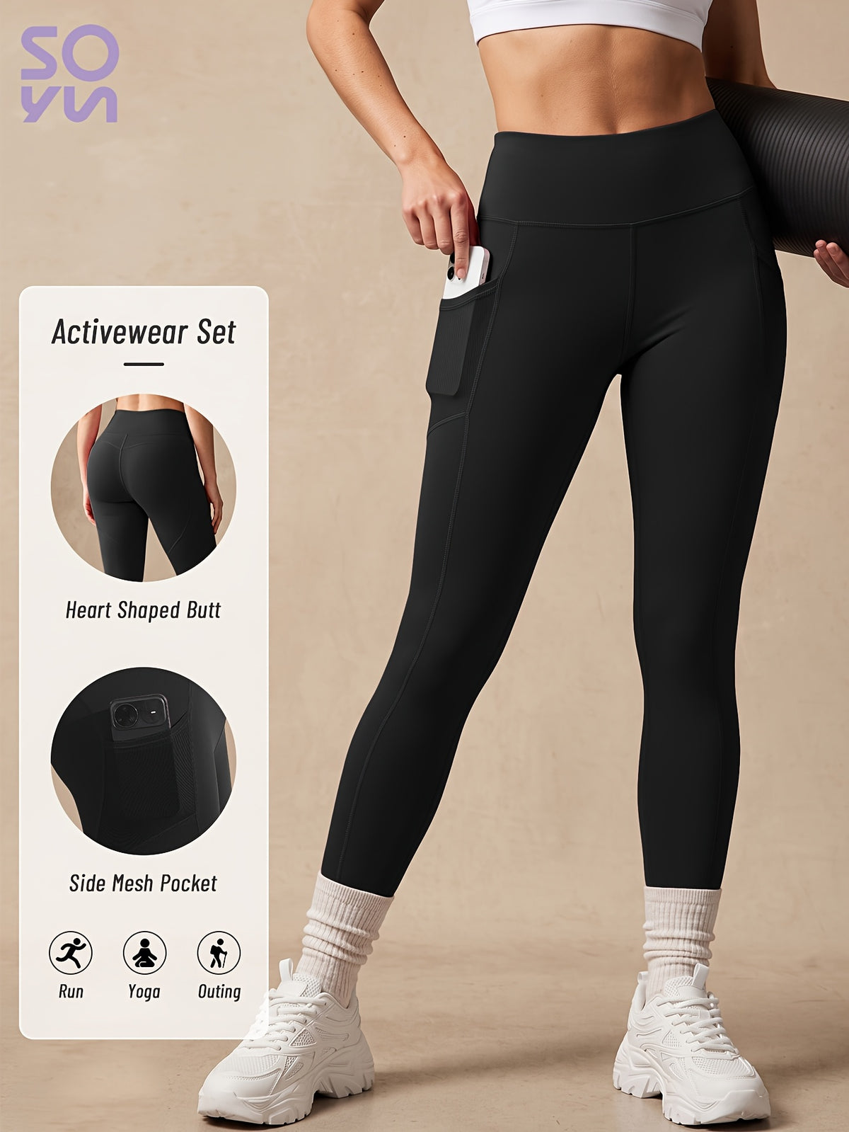 Mesh Side Pocket Lifting Leggings - Black