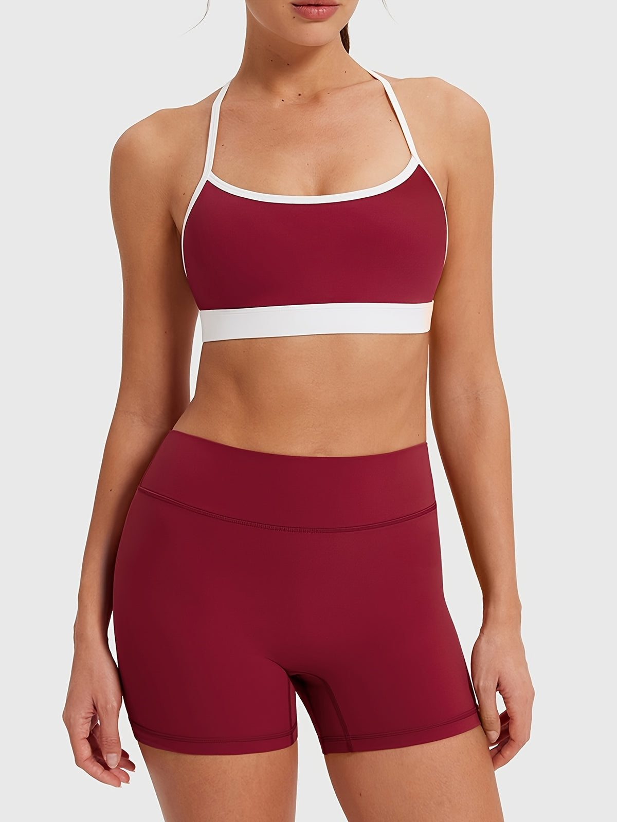 Halter Neck Tank & Lifting Shorts Set - Burgundy