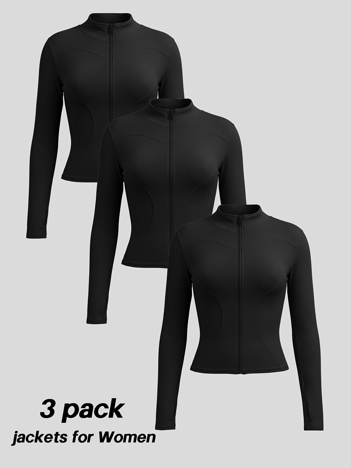 3 Pack Stand Collar Full Zip Jackets - Black
