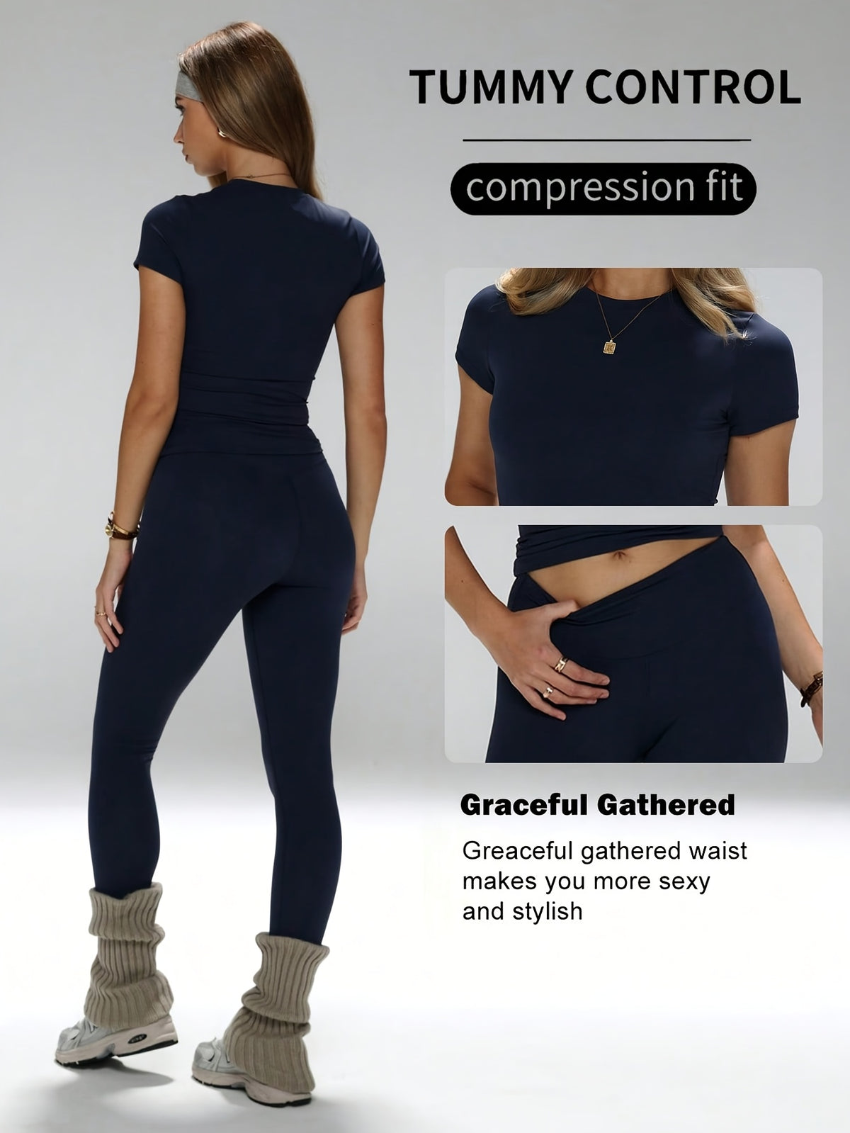 Short Sleeve Tee & Leggings Set - Navy
