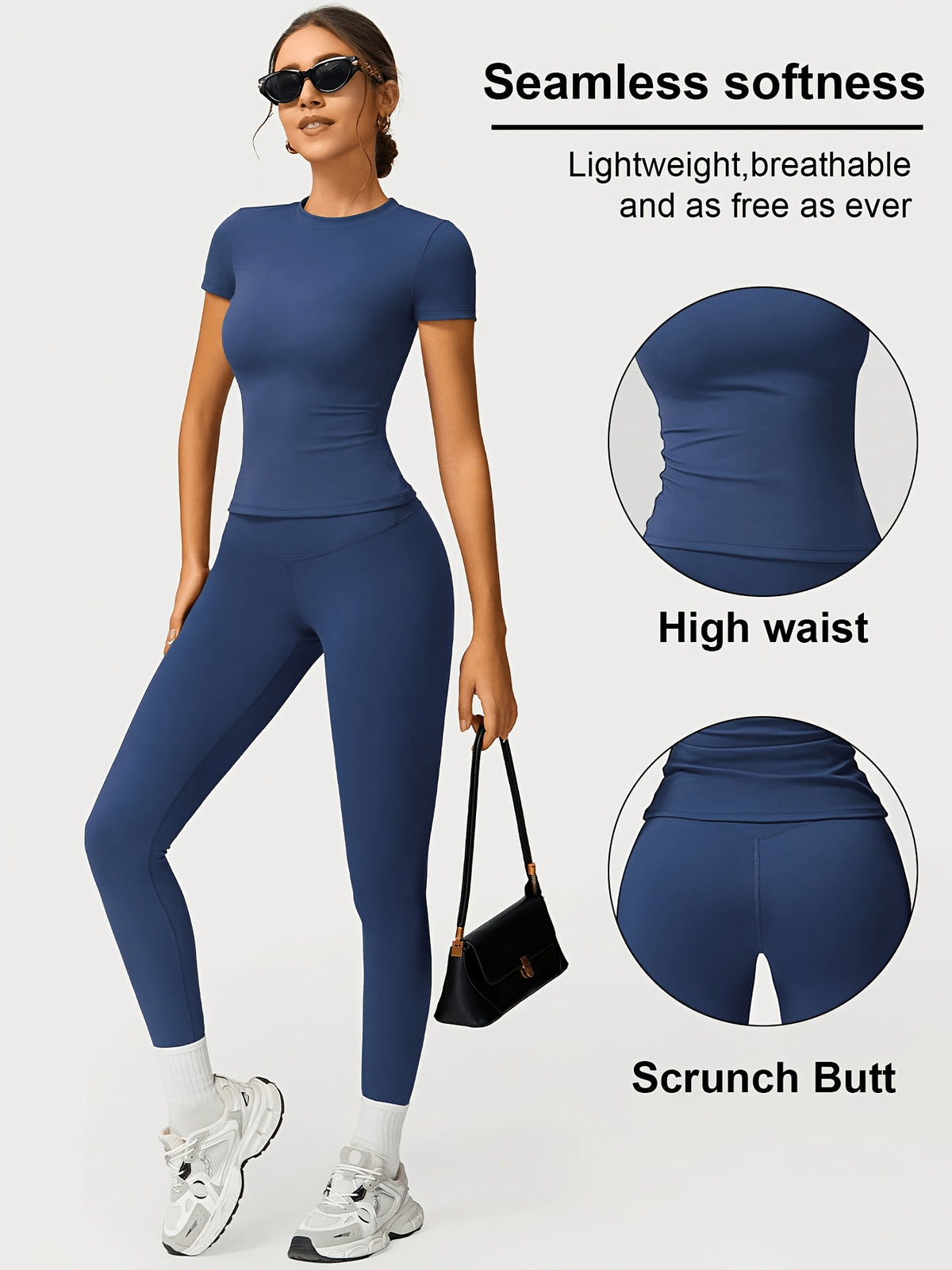 Y Seam Tee & Leggings Set - Blue