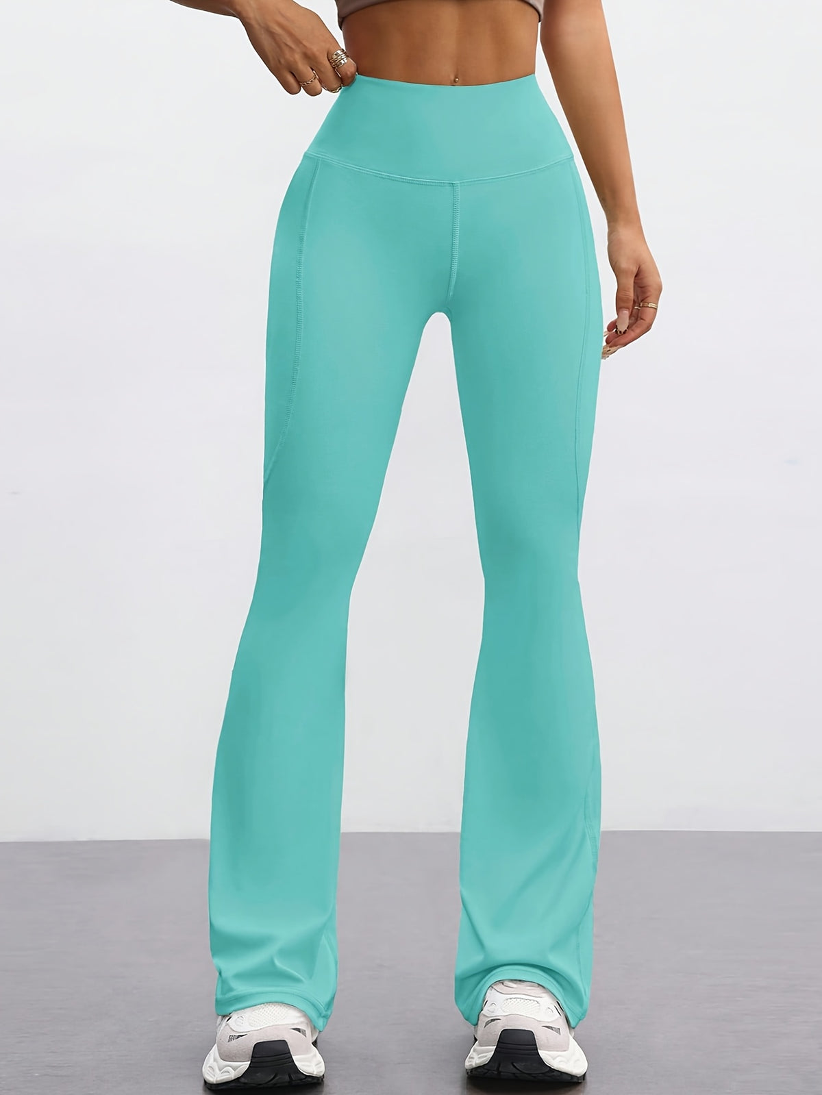 High Waist Flare Pants - Mint Blue